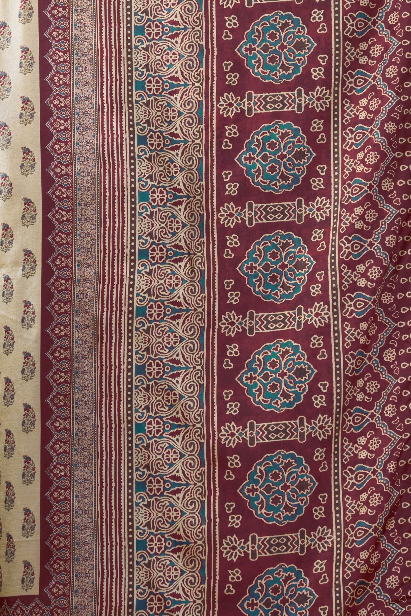 Buy MySilkLove Ancient Cream Ajrakh Printed Saree Online