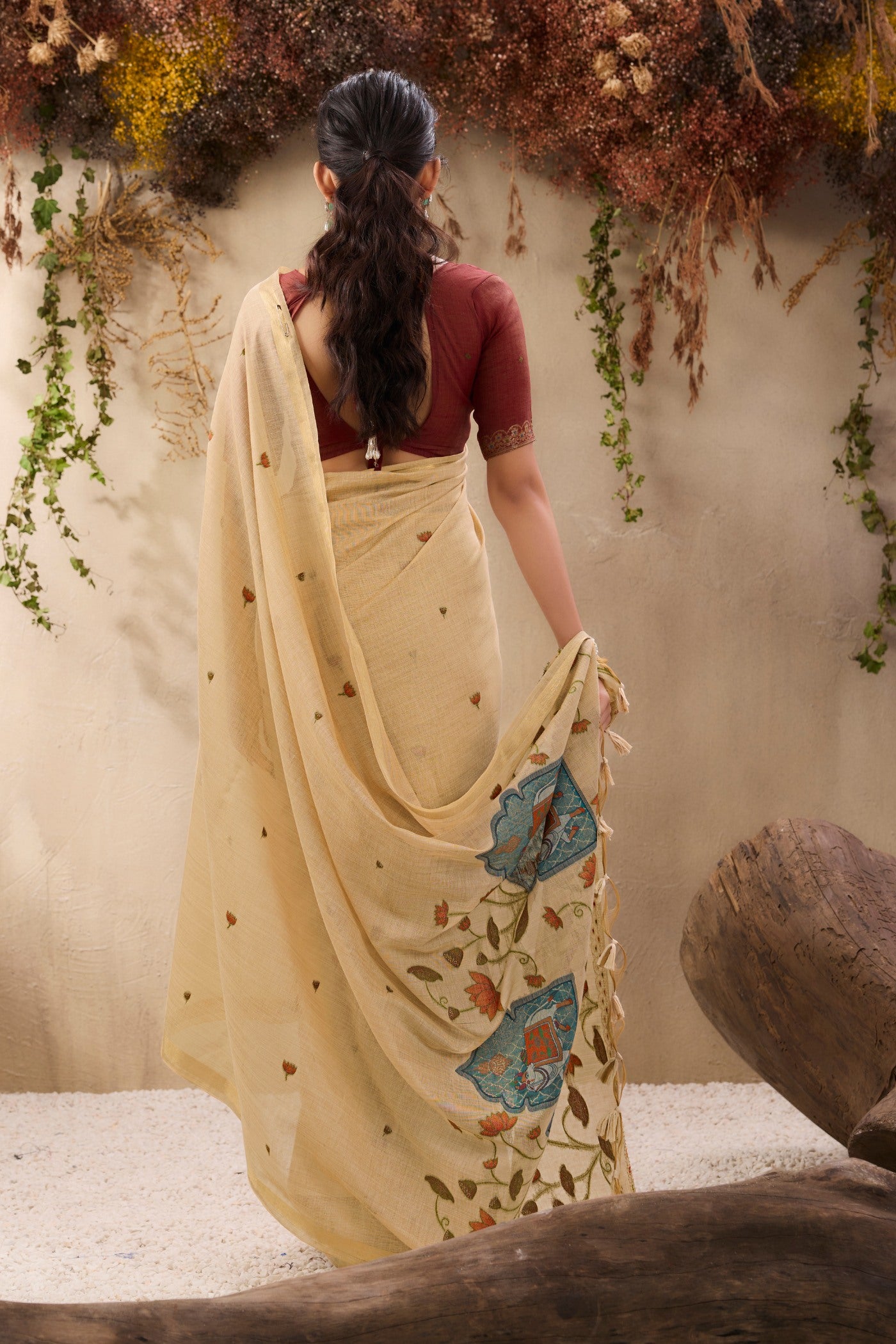 Buy MySilkLove Oyster Cream Handloom Cotton Saree Online
