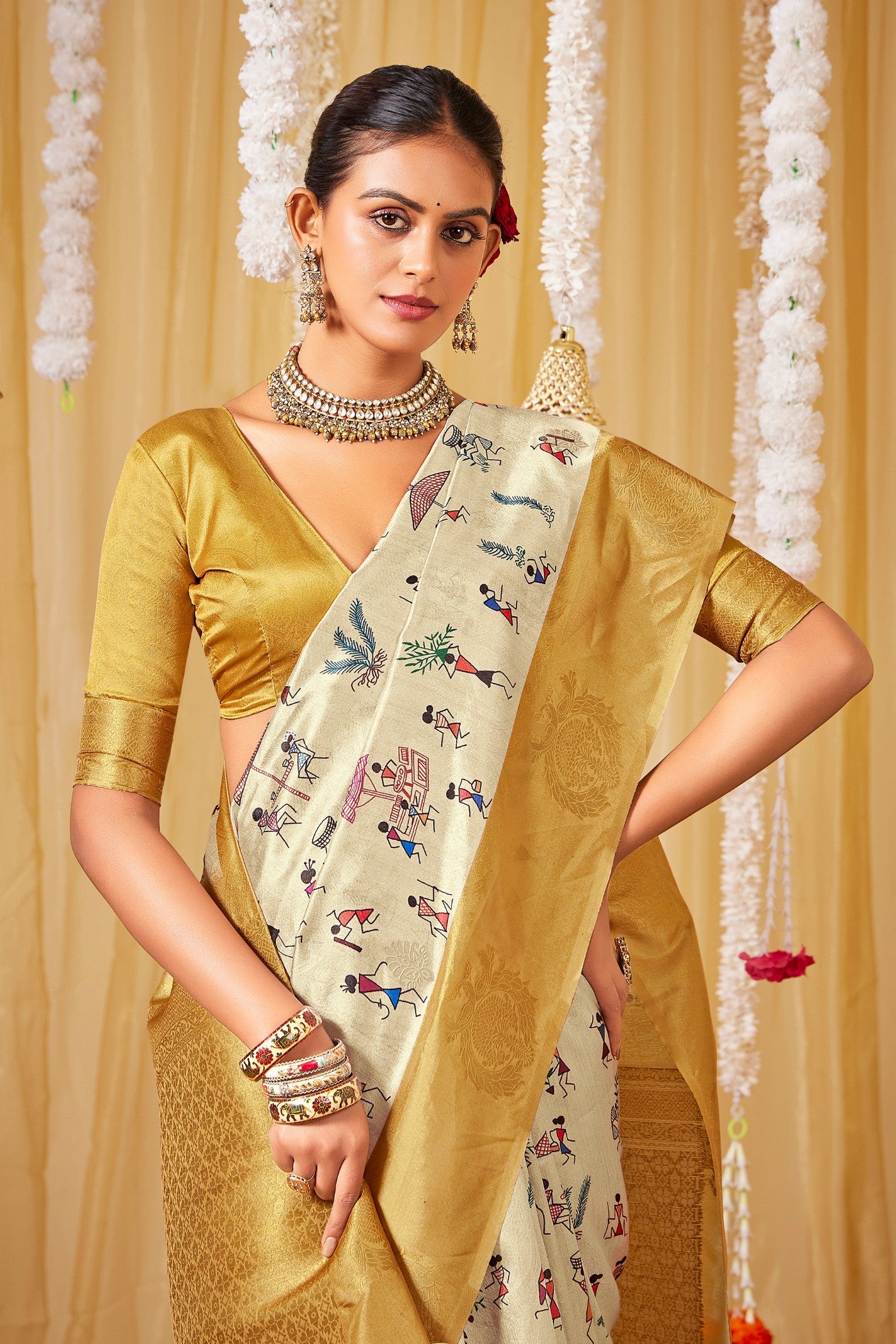 Buy MySilkLove Daffodil Yellow Kalamkari Printed Saree Online