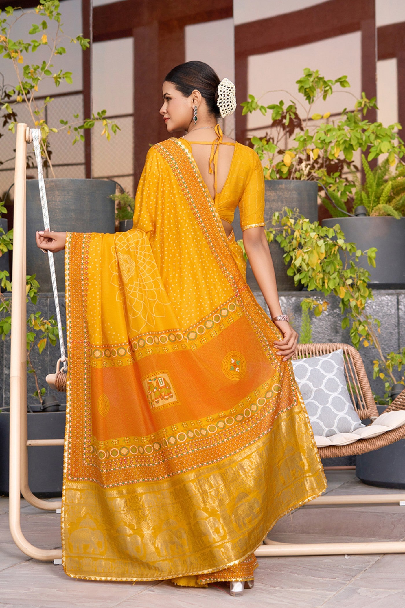Buy MySilkLove Citrine Yellow Printed Cotton Saree Online