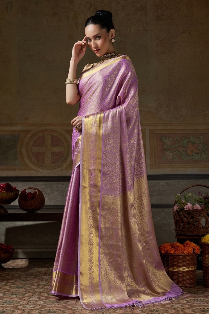 Buy MySilkLove Aubergine Purple Woven Kanjivaram Saree Online