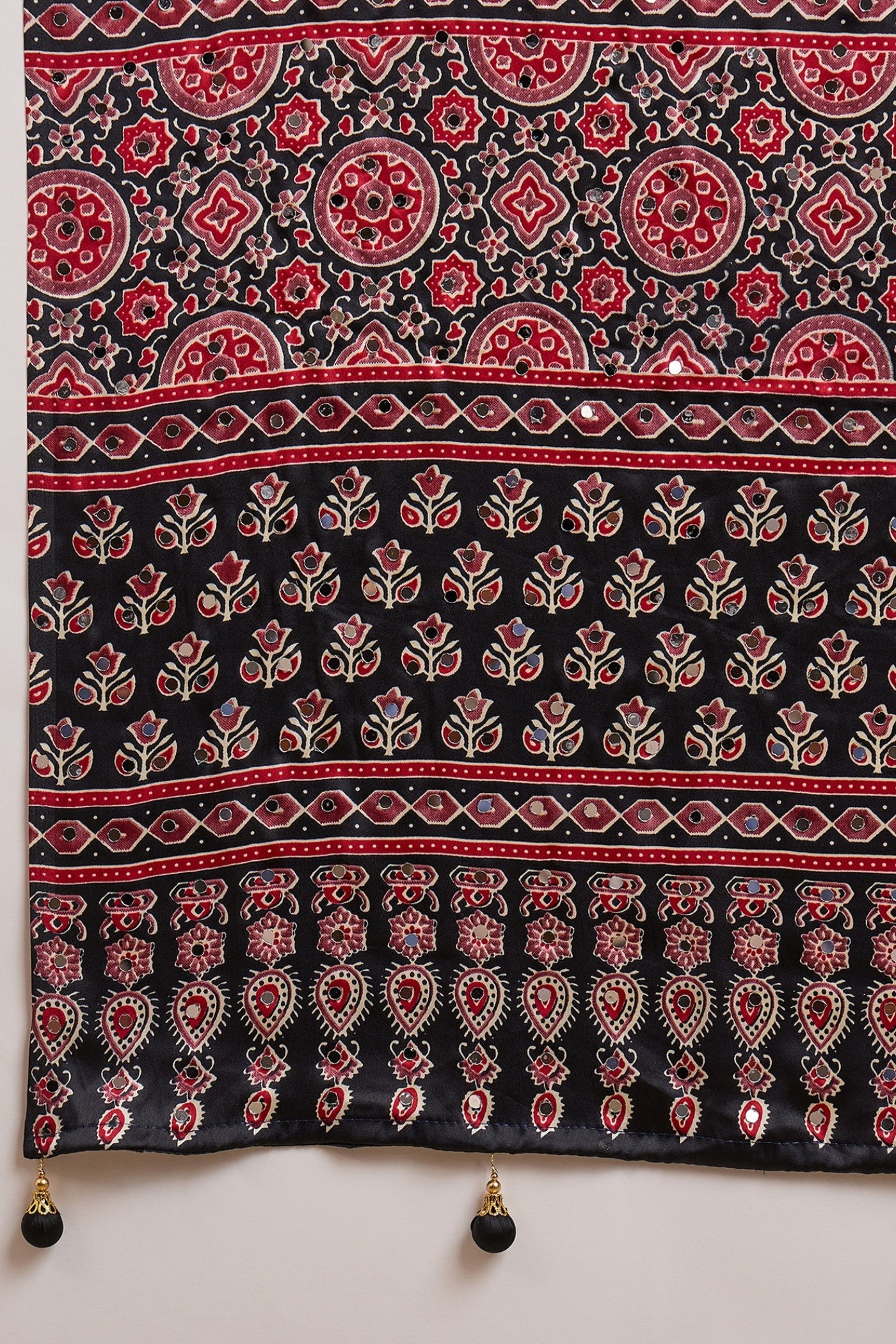 Buy MySilkLove Abbey Black Modal Ajrakh Satin Printed Silk Saree Online