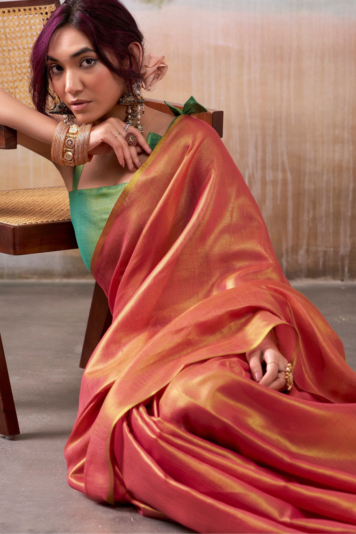 Buy MySilkLove Gamboge Orange Handloom Tissue Saree Online