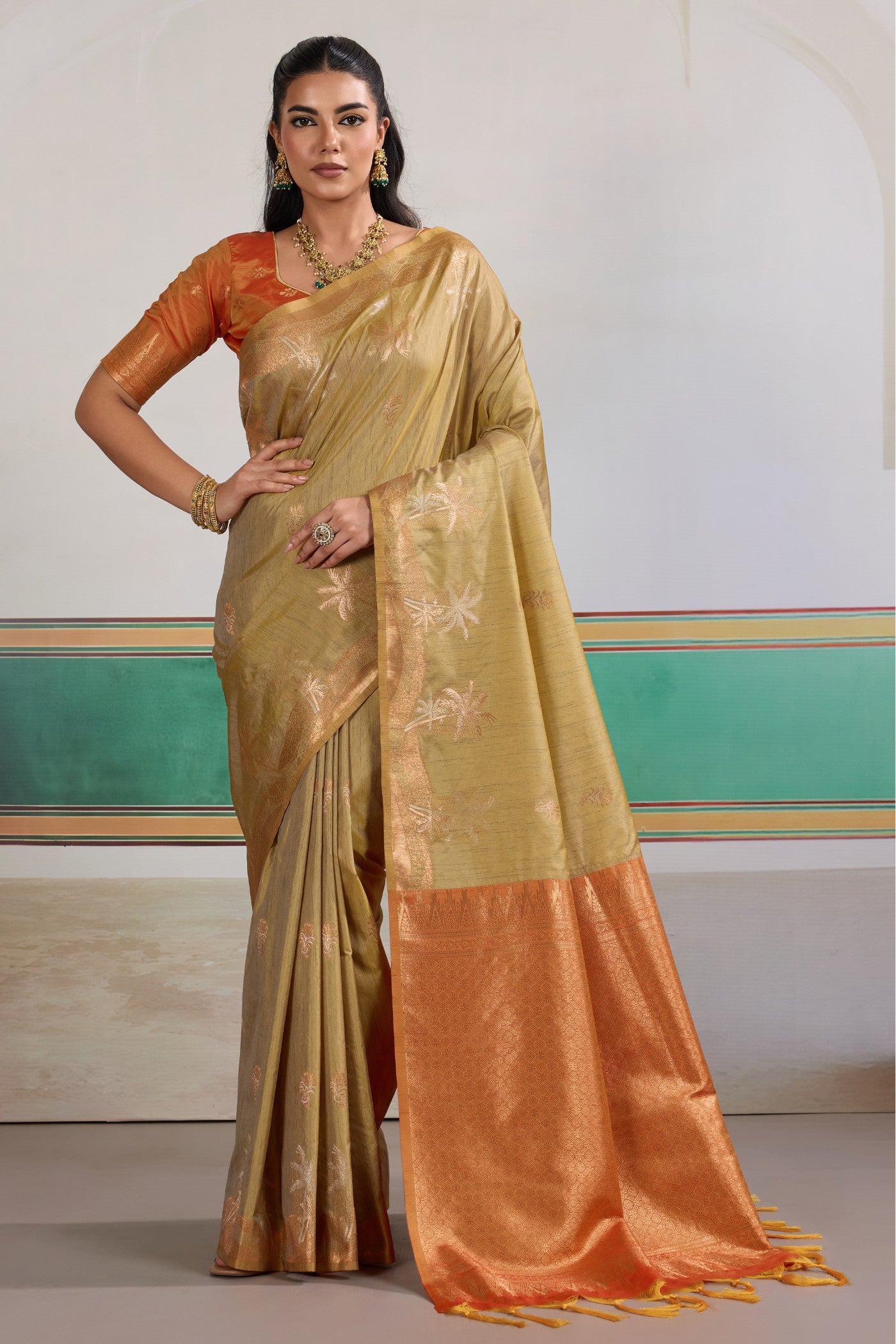Buy MySilkLove Lawn Green Banarasi Handloom Tussar Saree Online
