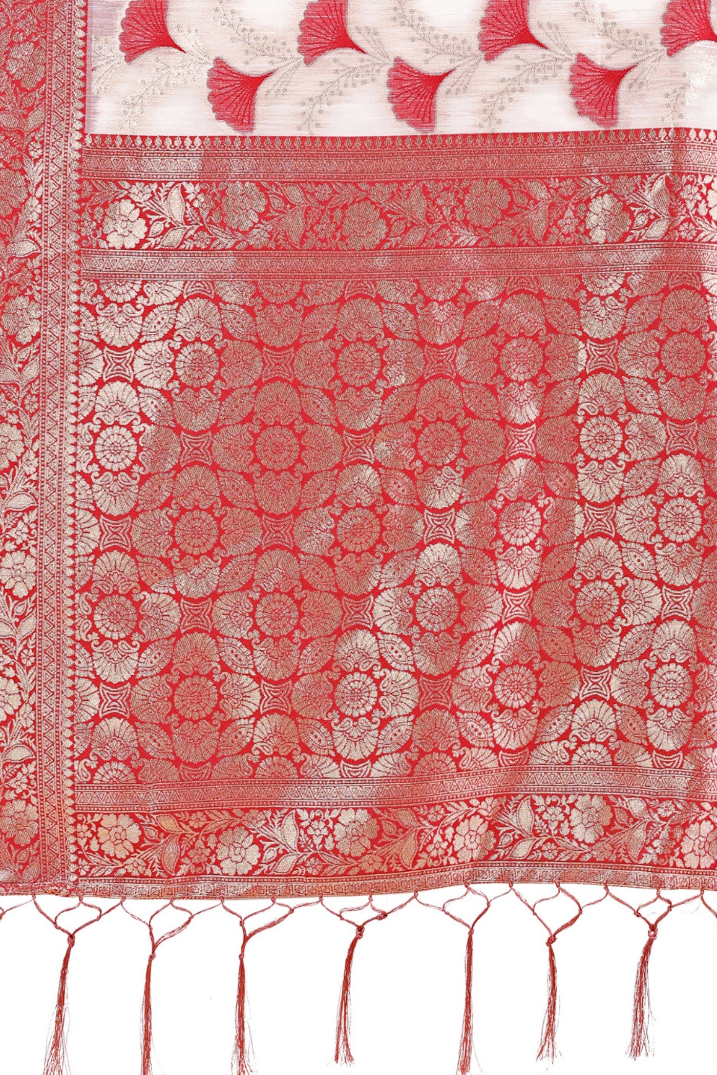 Buy MySilkLove Salt White and Red Linen Cotton Saree Online