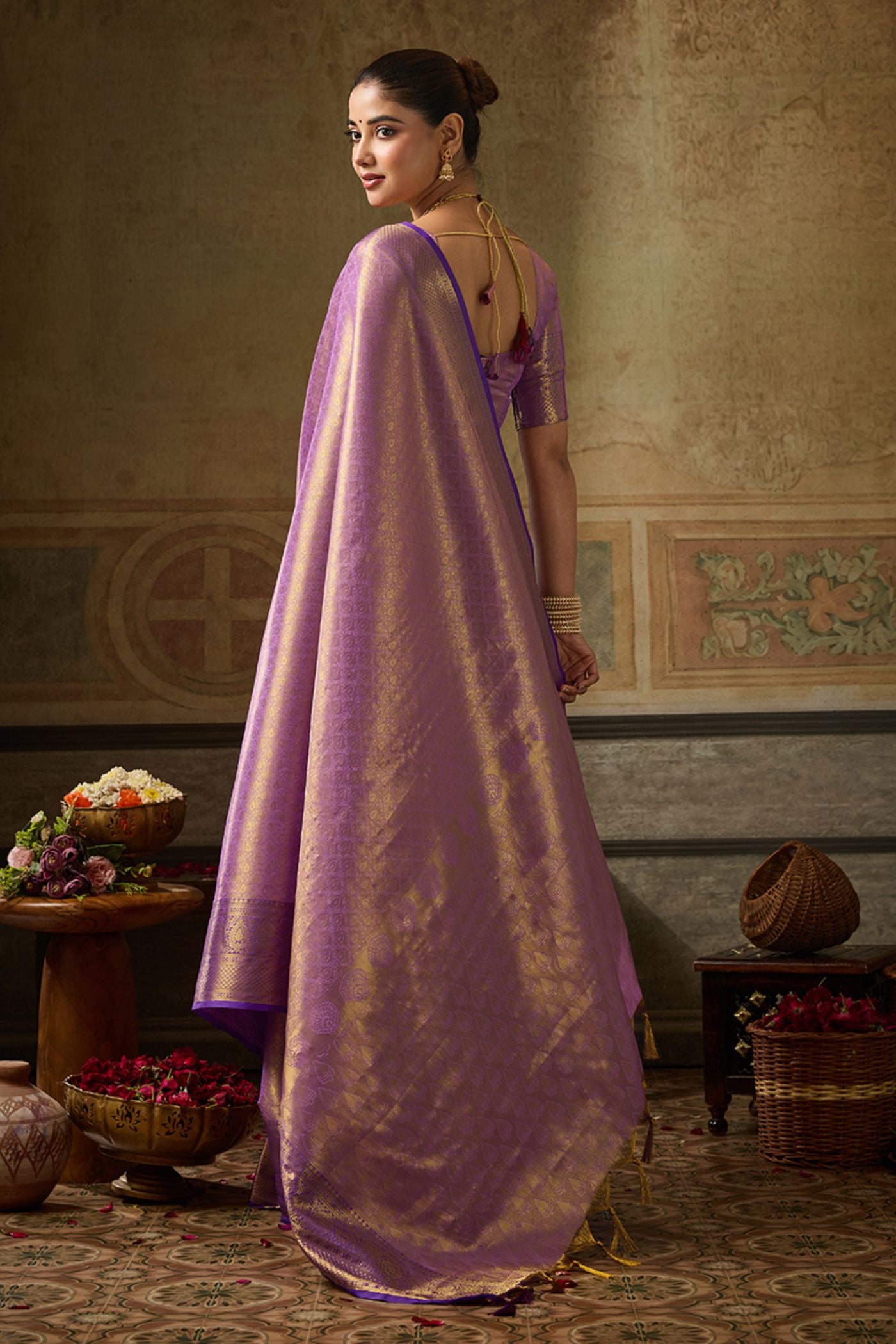 Buy MySilkLove Heather Purple Woven Kanjivaram Saree Online