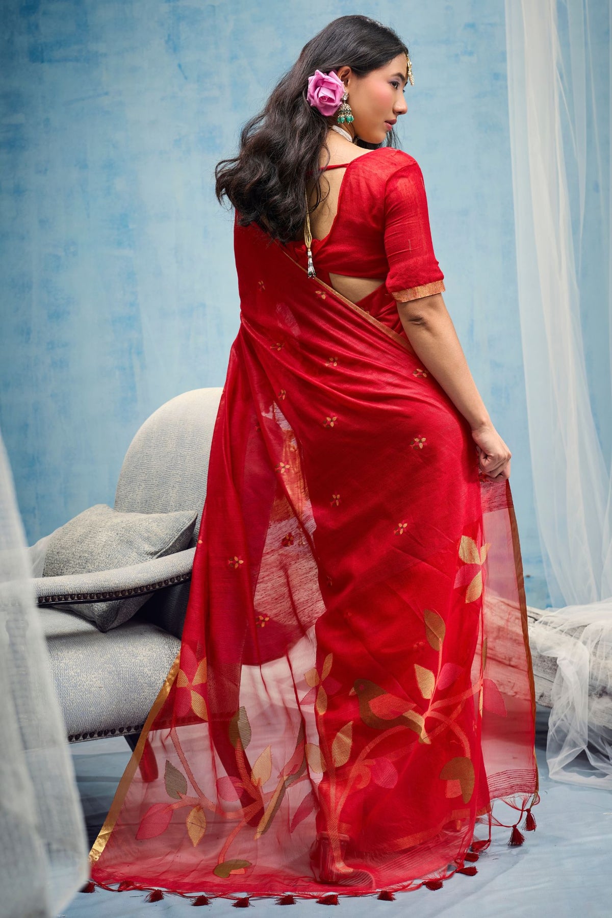 Buy MySilkLove Garnet Red Munga Handloom Silk Cotton Saree Online