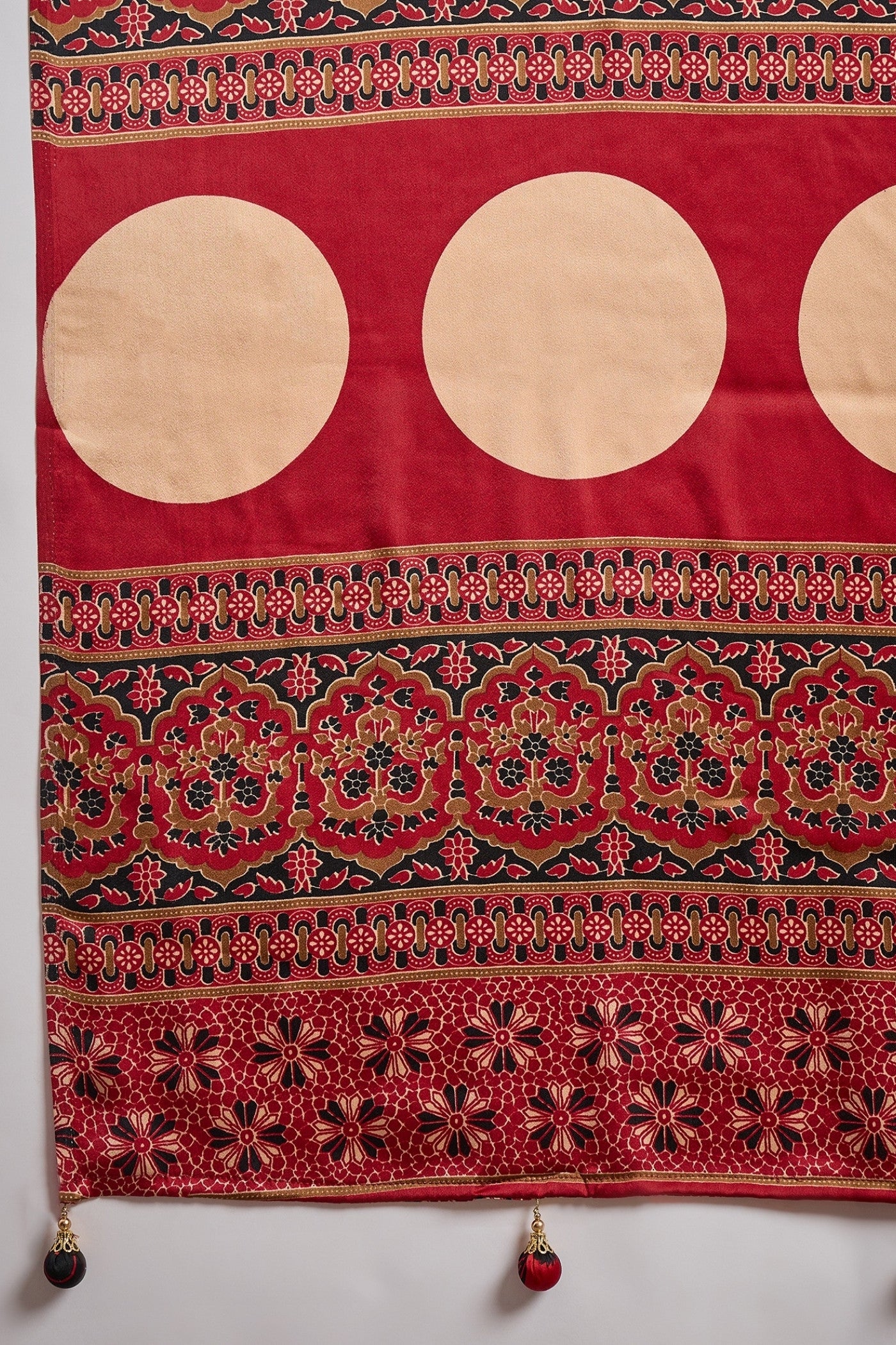 Buy MySilkLove Sonali Kulkarni Inspired: Buff Cream Stripe Ajrakh Printed Satin Gaji Silk Saree Online