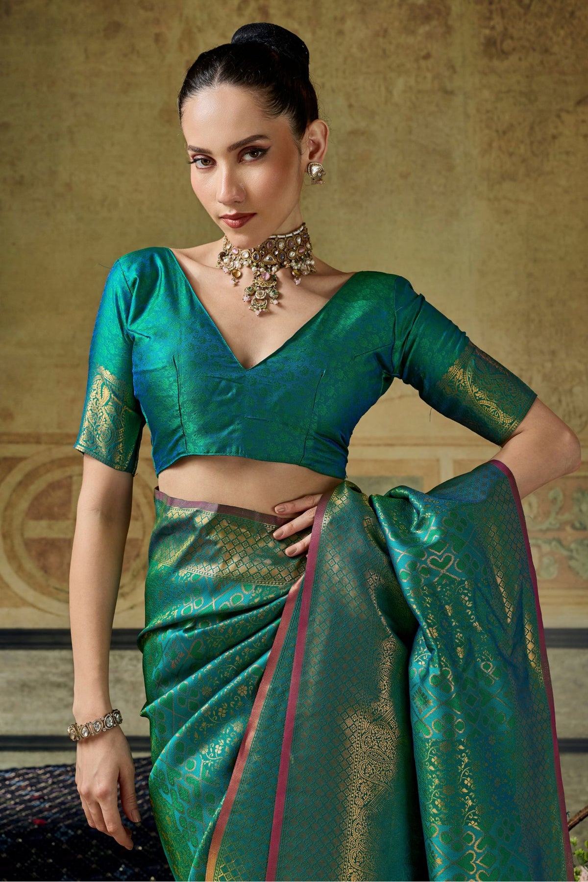 Buy MySilkLove Forest Green Kanjivaram Handloom Saree Online