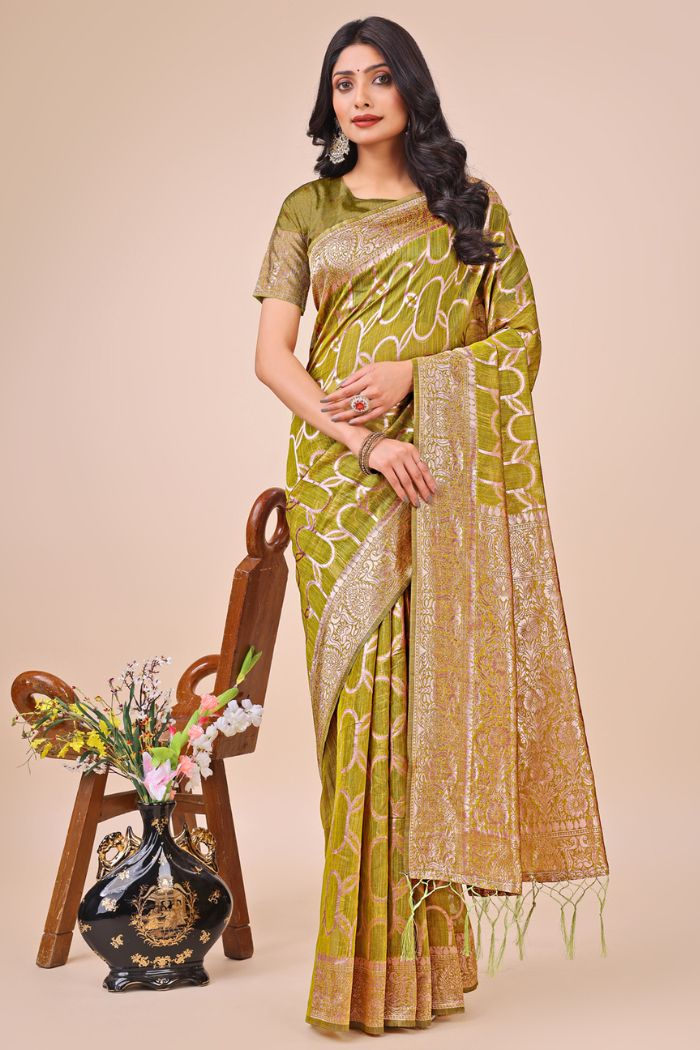 Buy MySilkLove Tuscan Yellow Linen Cotton Saree Online