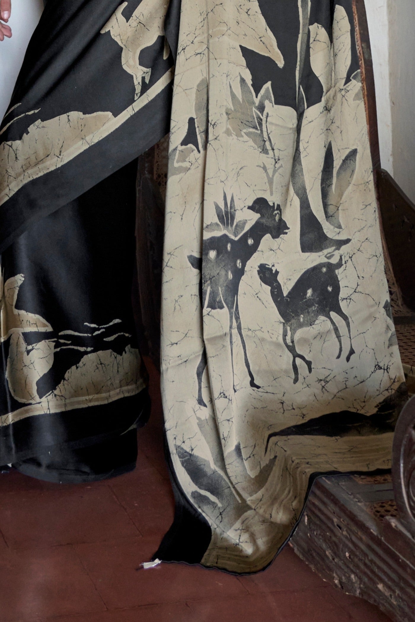 Buy MySilkLove Soot Black Printed Satin Crepe Silk Saree Online