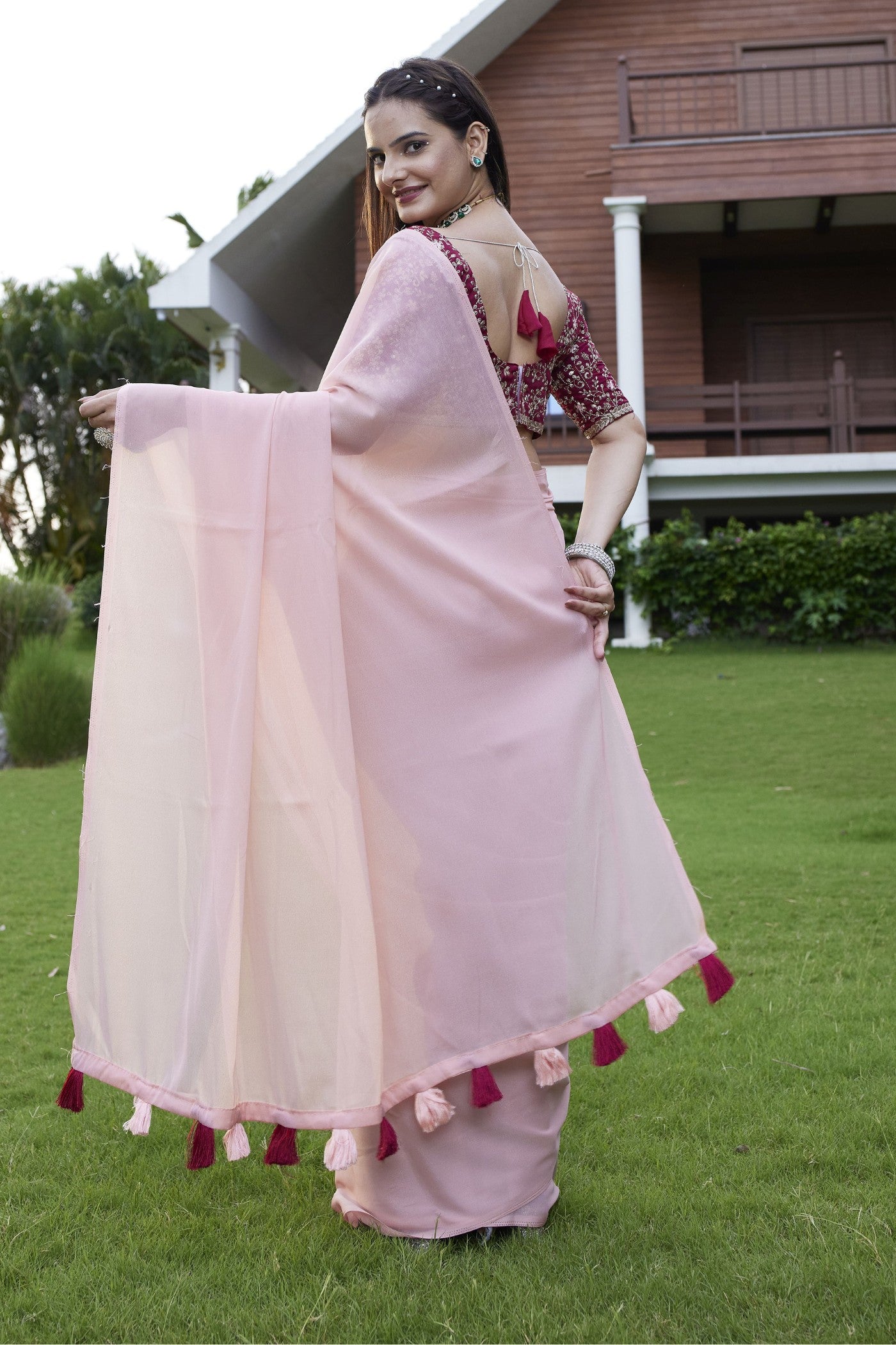 Buy MySilkLove Light Pink Georgette Saree Online