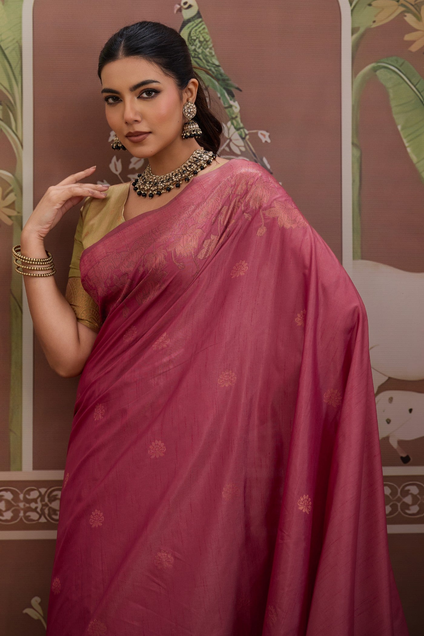 Buy MySilkLove Salmon Pink Banarasi Handloom Tussar Saree Online