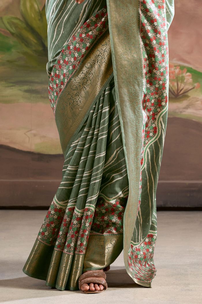 Buy MySilkLove Mineral Green Woven Dola Silk Saree Online