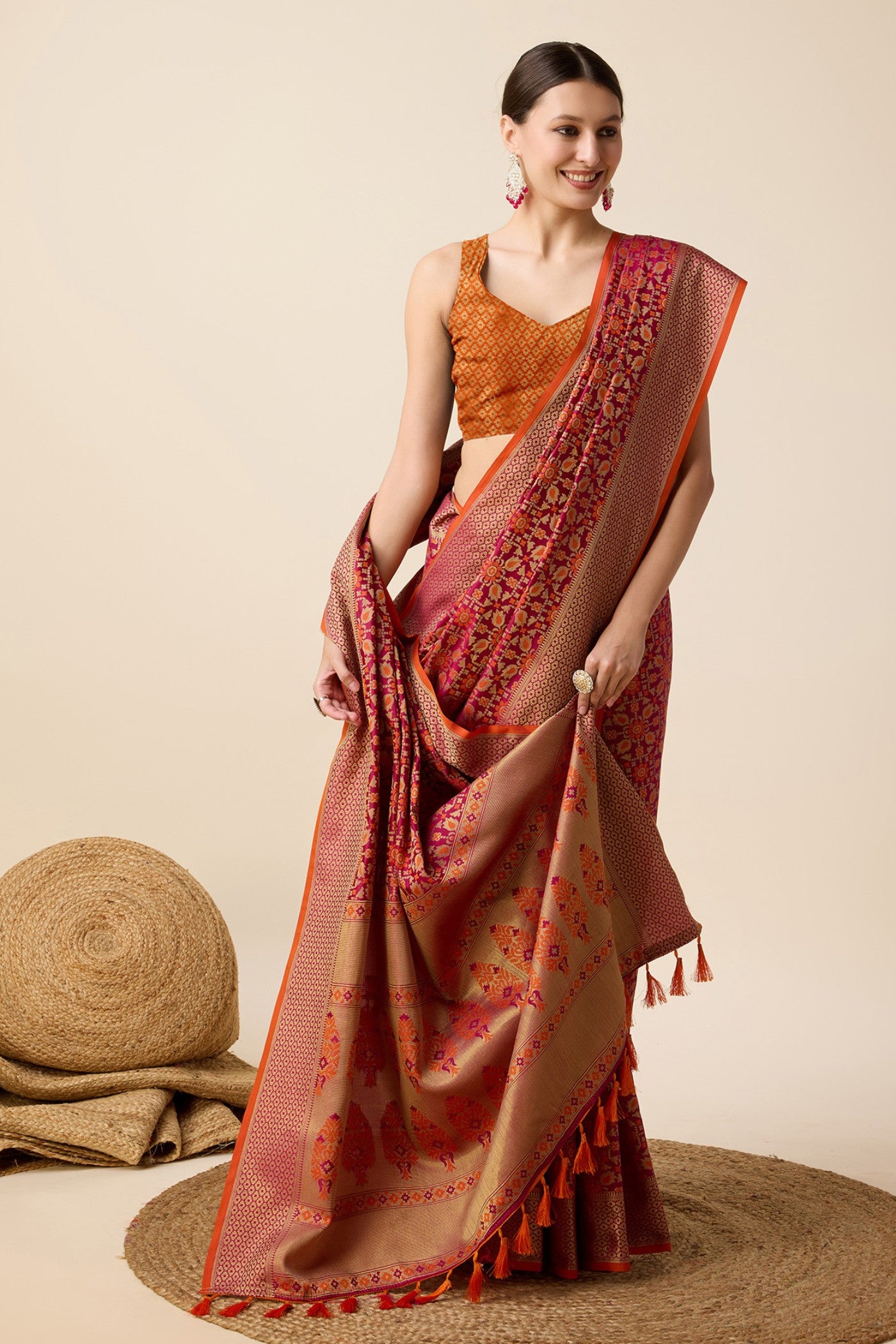 Buy MySilkLove Burgundy Maroon Zari Woven Banarasi Saree Online