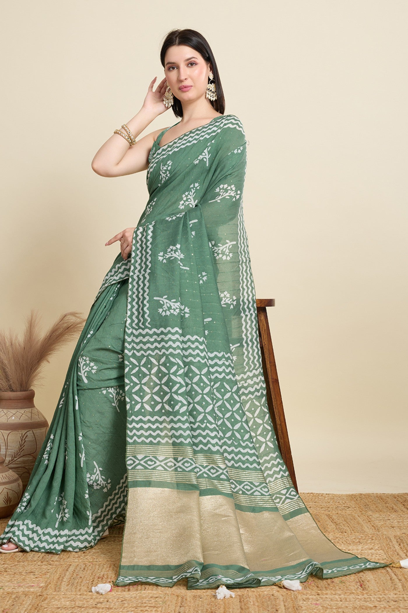 Buy MySilkLove Hunter Green Woven Cotton Silk Saree Online
