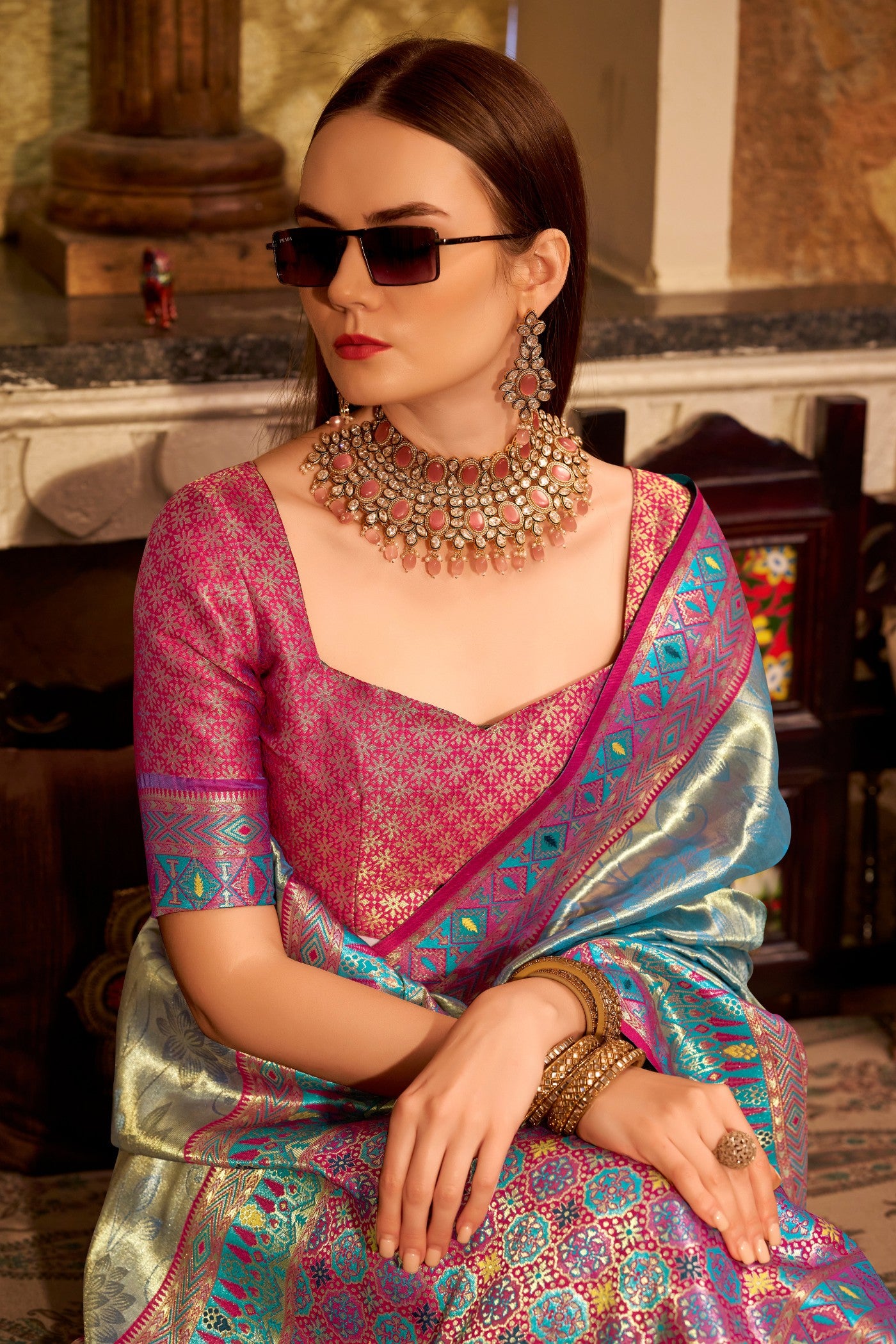 Buy MySilkLove Pear Green Zari Woven Tissue Silk Saree Online