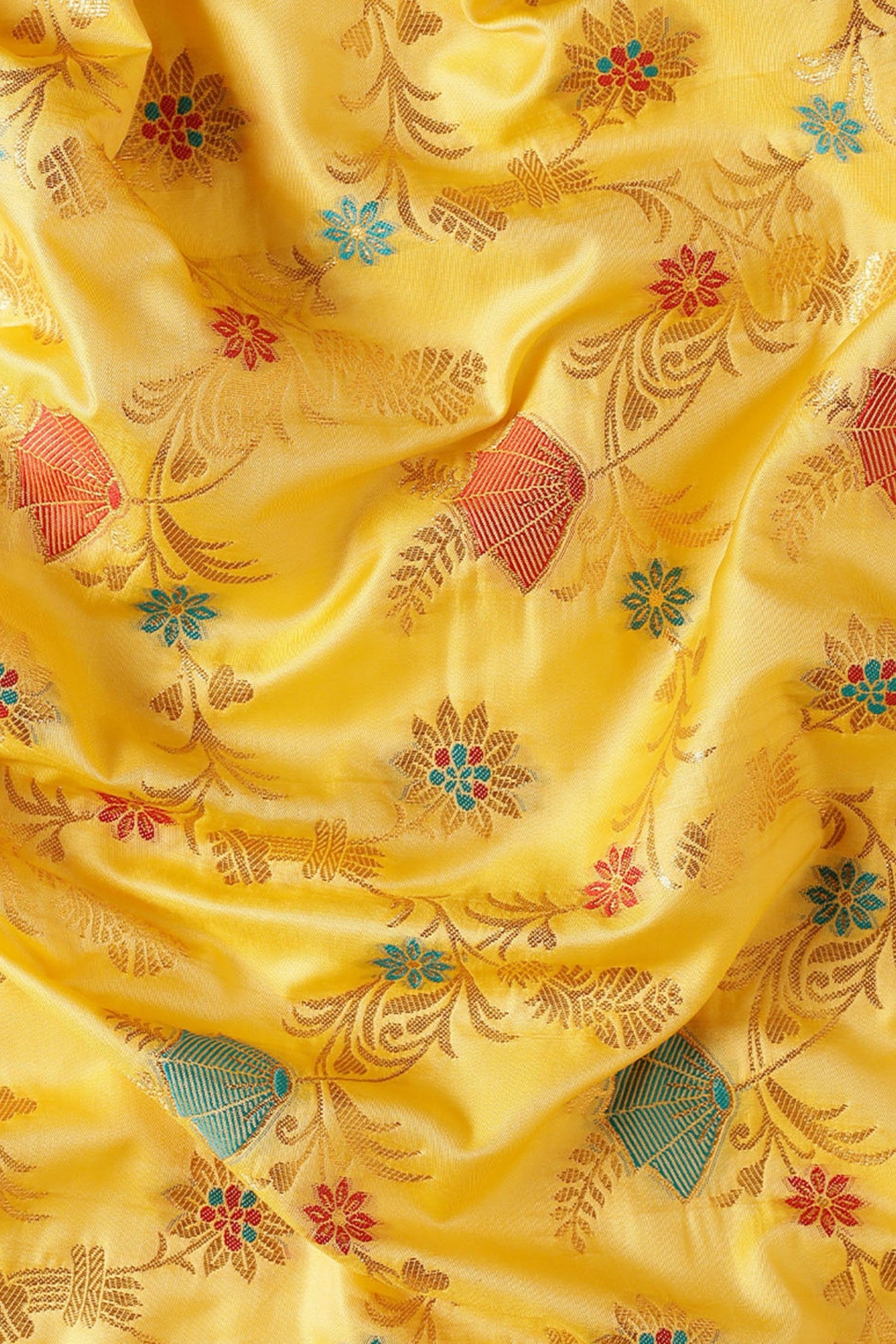 Buy MySilkLove Tulip Tree Yellow Zari Woven Banarasi Saree Online