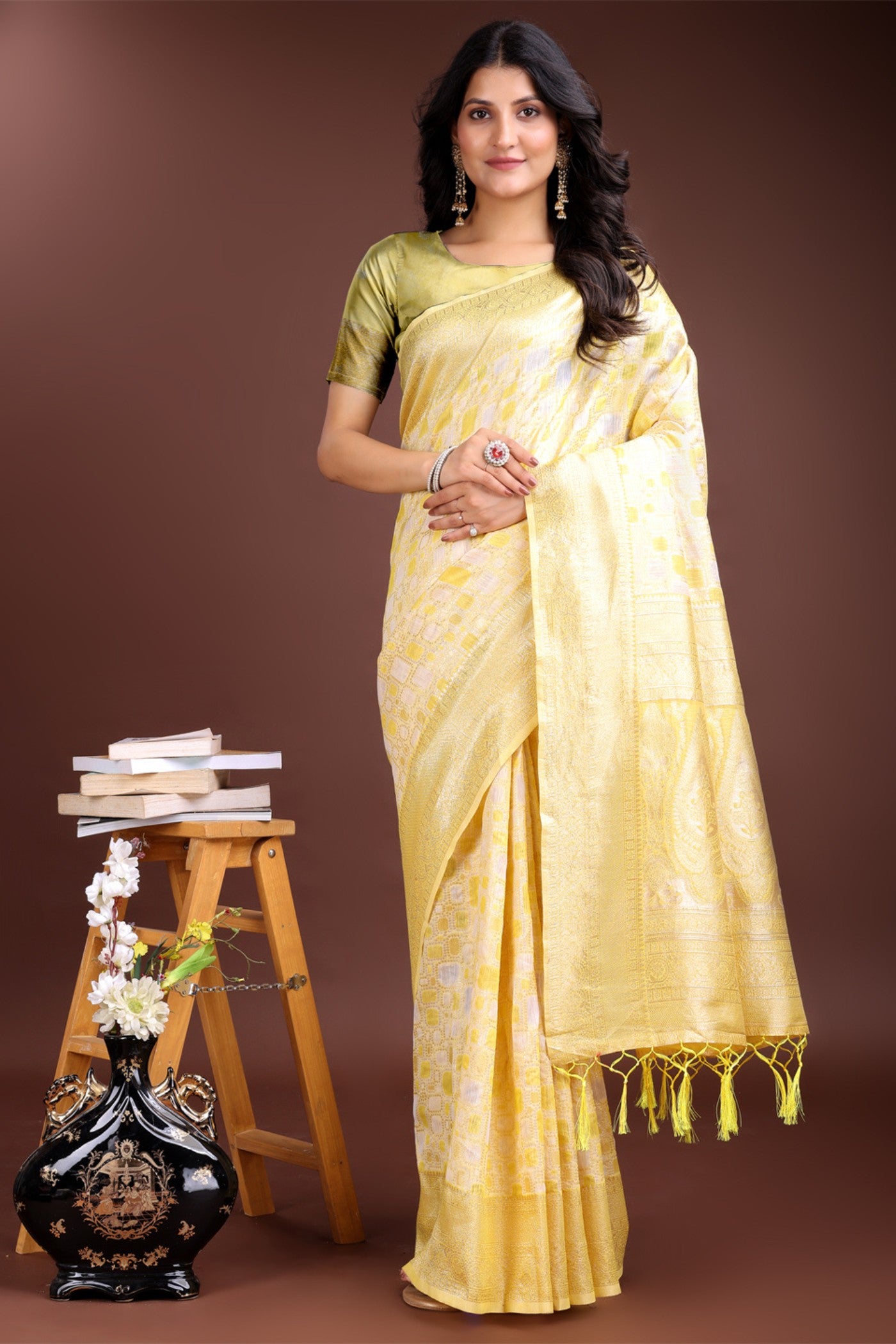 Buy MySilkLove Sunshine Yellow Woven Linen Cotton Saree Online