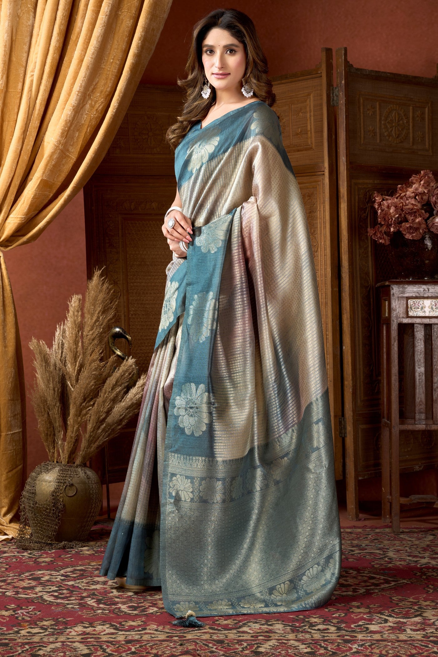 Buy MySilkLove Byzantine Blue Banarasi Soft Silk Saree Online