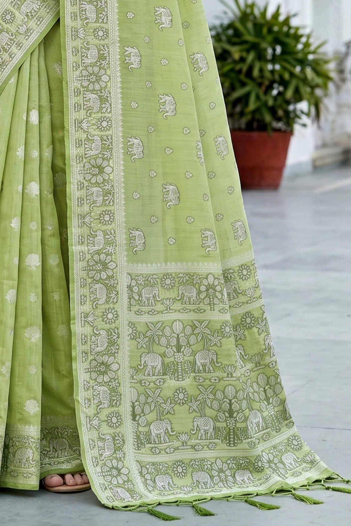 Buy MySilkLove Pista Green Soft Cotton Printed Saree Online