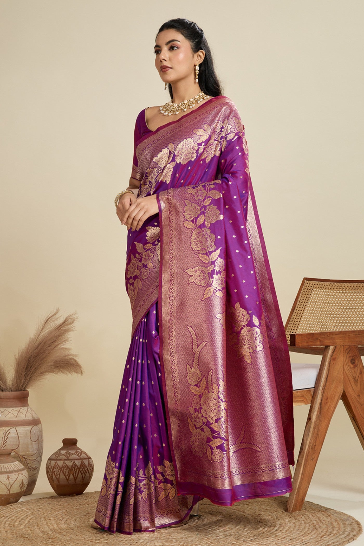 Buy MySilkLove Dream Purple Zari Woven Soft Kanjivaram Saree Online