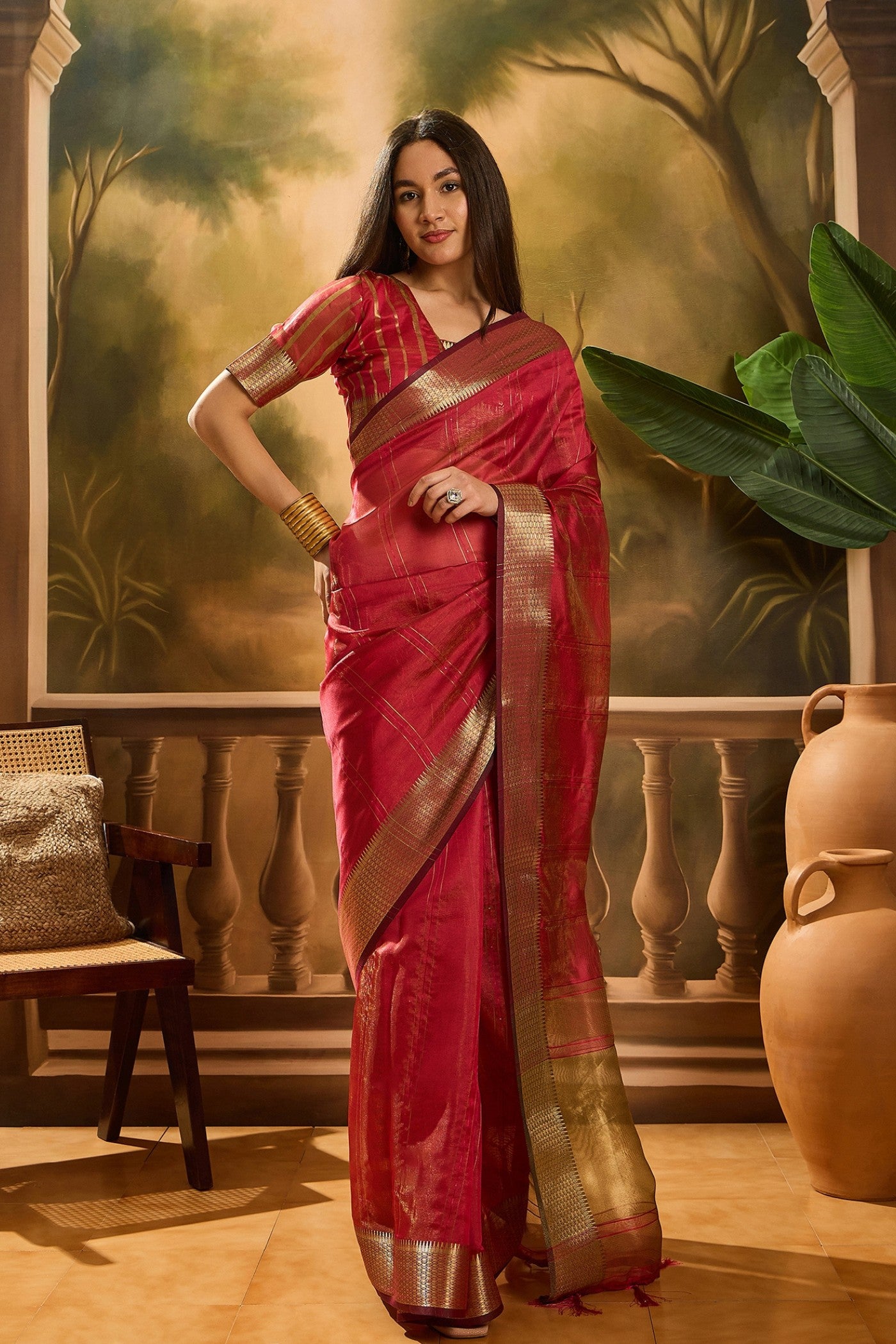 Buy MySilkLove Candy Red Woven Organza Saree Online