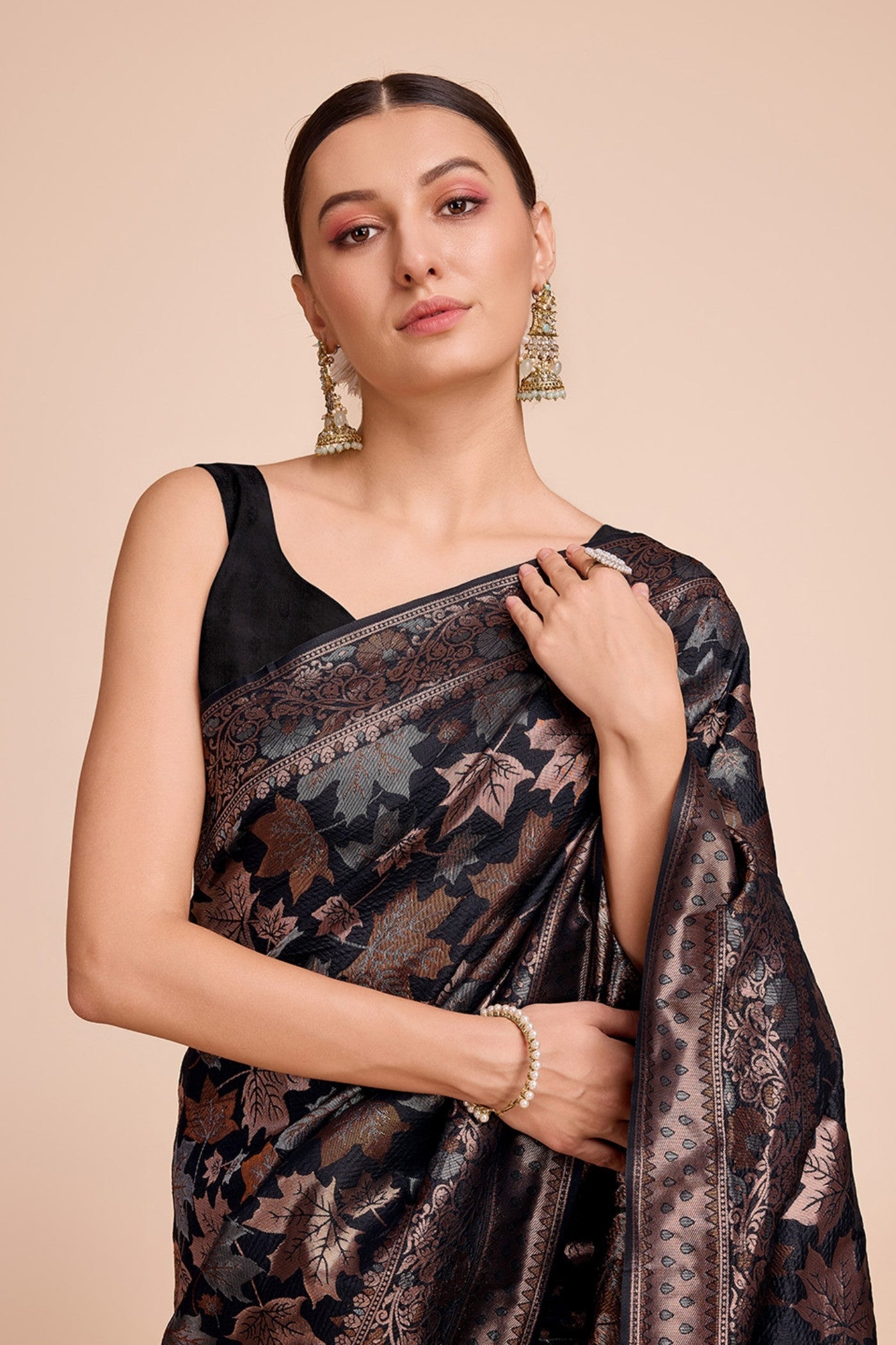 Buy MySilkLove Aged Black Banarasi Soft Silk Saree Online