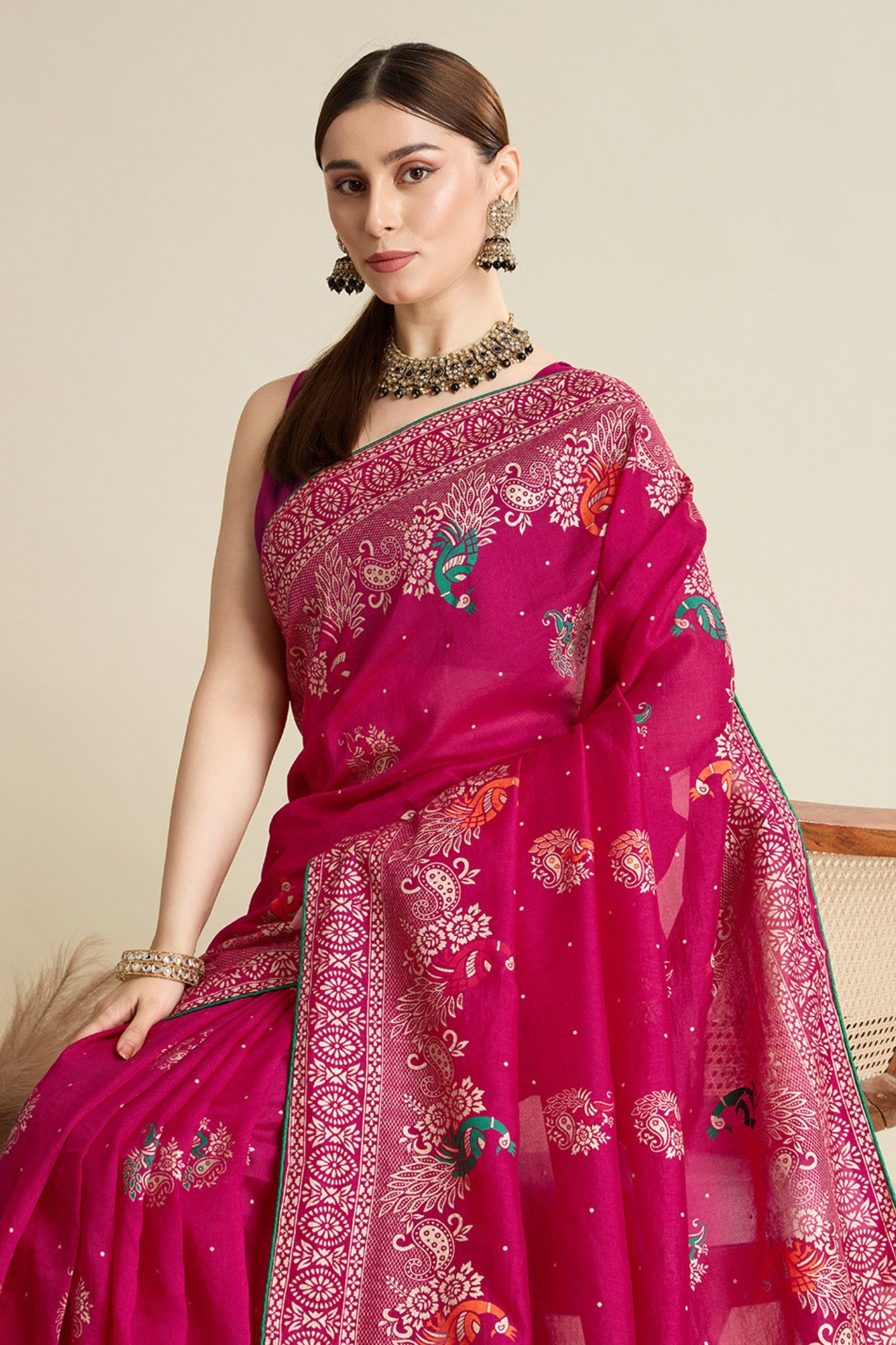 Buy MySilkLove Paradise Pink Printed Chinon Saree Online