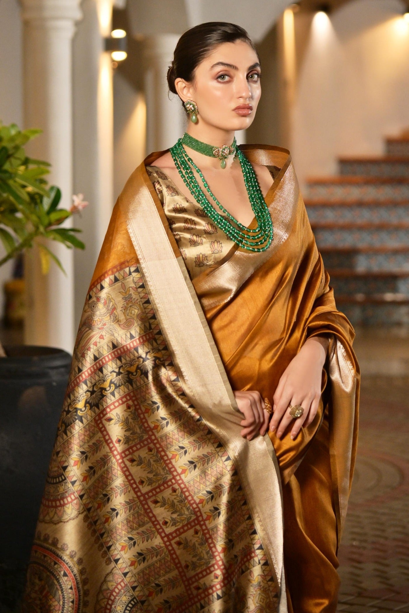 Buy MySilkLove Mustard Orange Tussar Silk Saree Online
