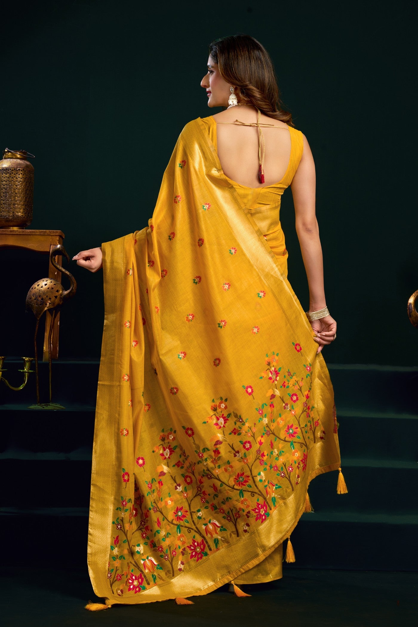 Buy MySilkLove Cyber Yellow Handloom Muga Cotton Saree Online