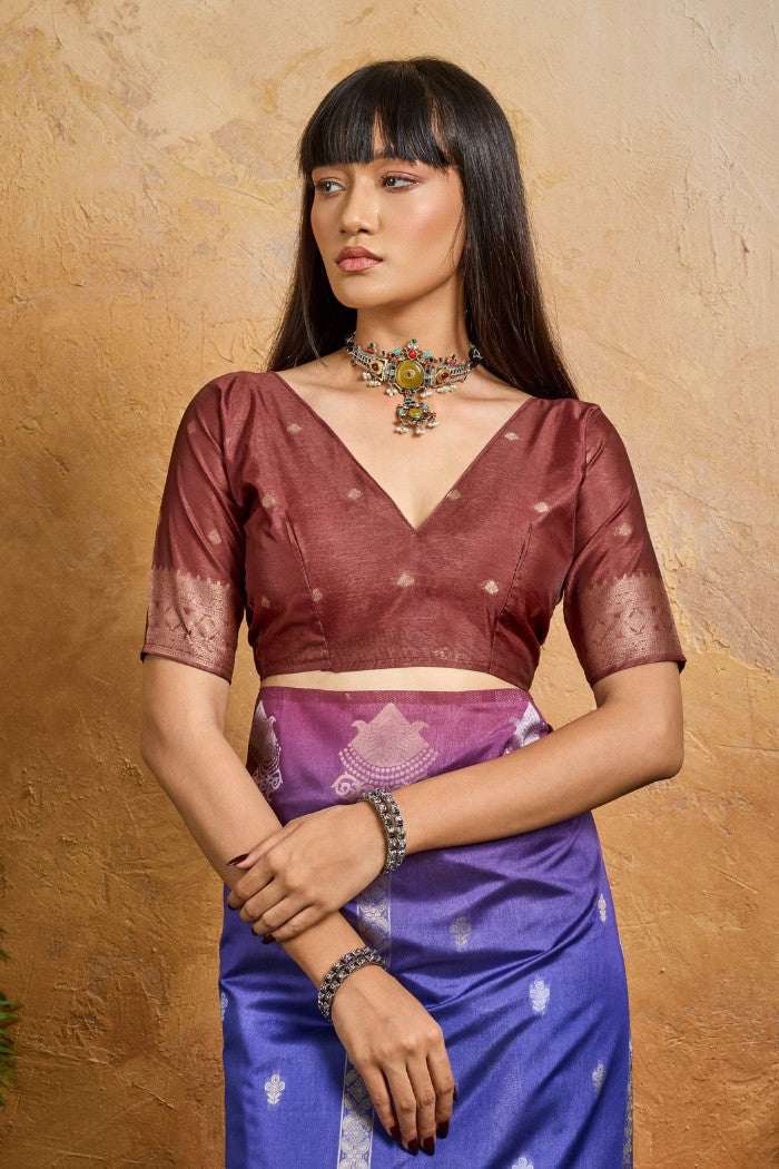 Buy MySilkLove Rainbow Blue Banarasi Handloom Saree Online