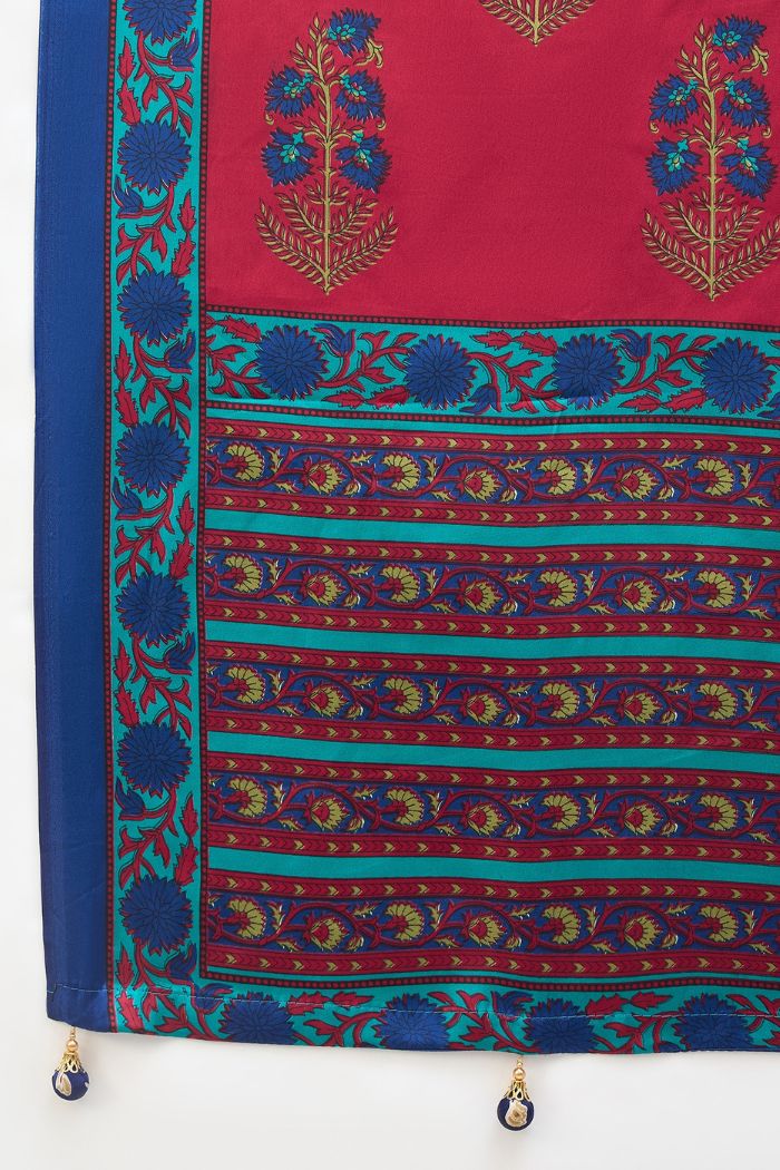 Buy MySilkLove Chili Red and Blue Modal Satin Printed Silk Saree Online