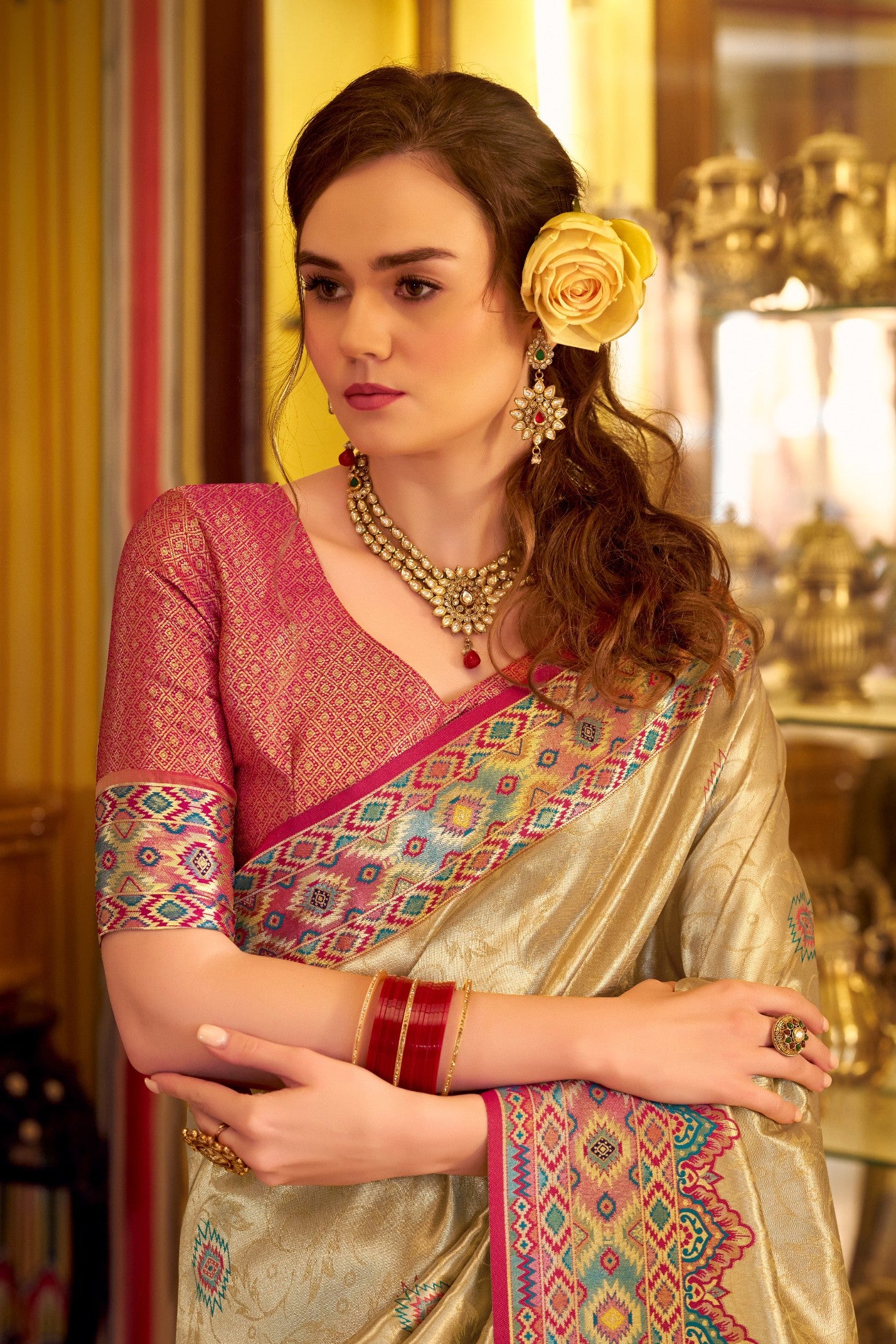 Buy MySilkLove Moonlight Golden Woven Tissue Patola Silk Saree Online