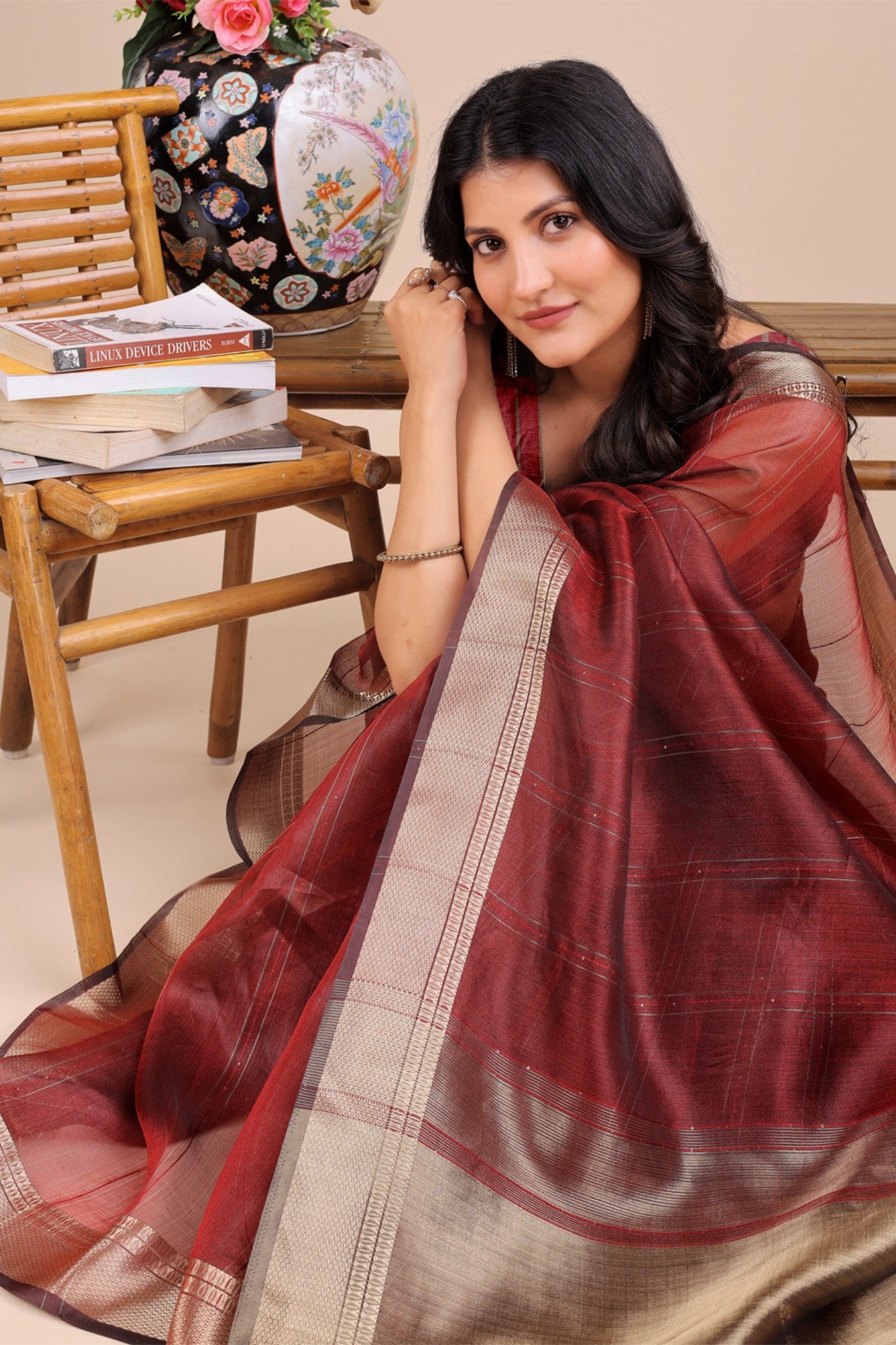 MySilkLove Mocca Brown Woven Organza Saree