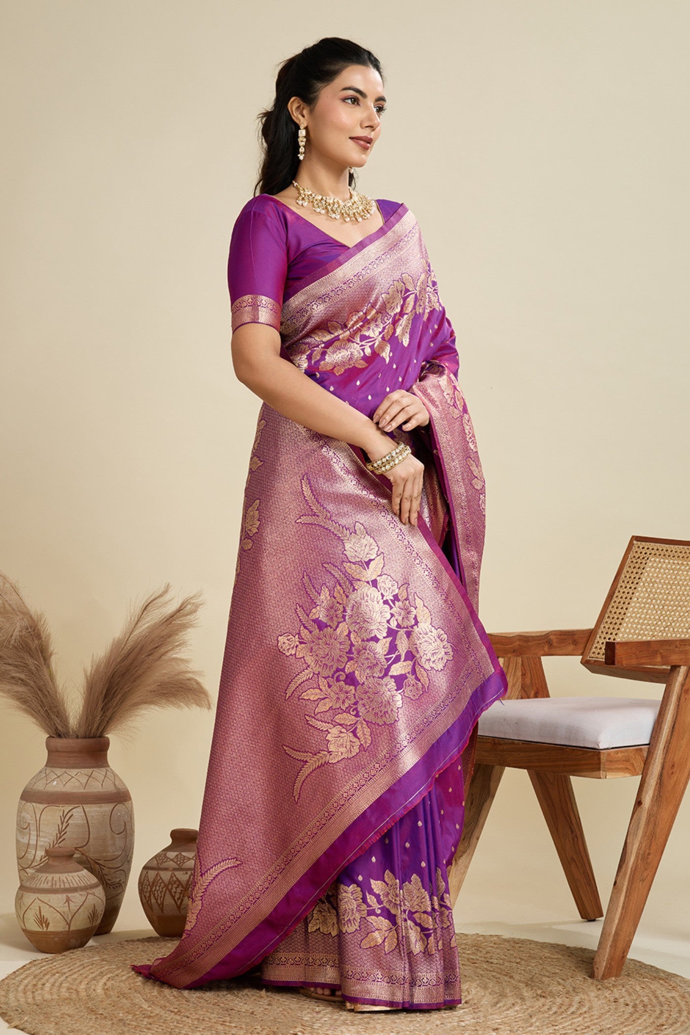 Buy MySilkLove Dream Purple Zari Woven Soft Kanjivaram Saree Online