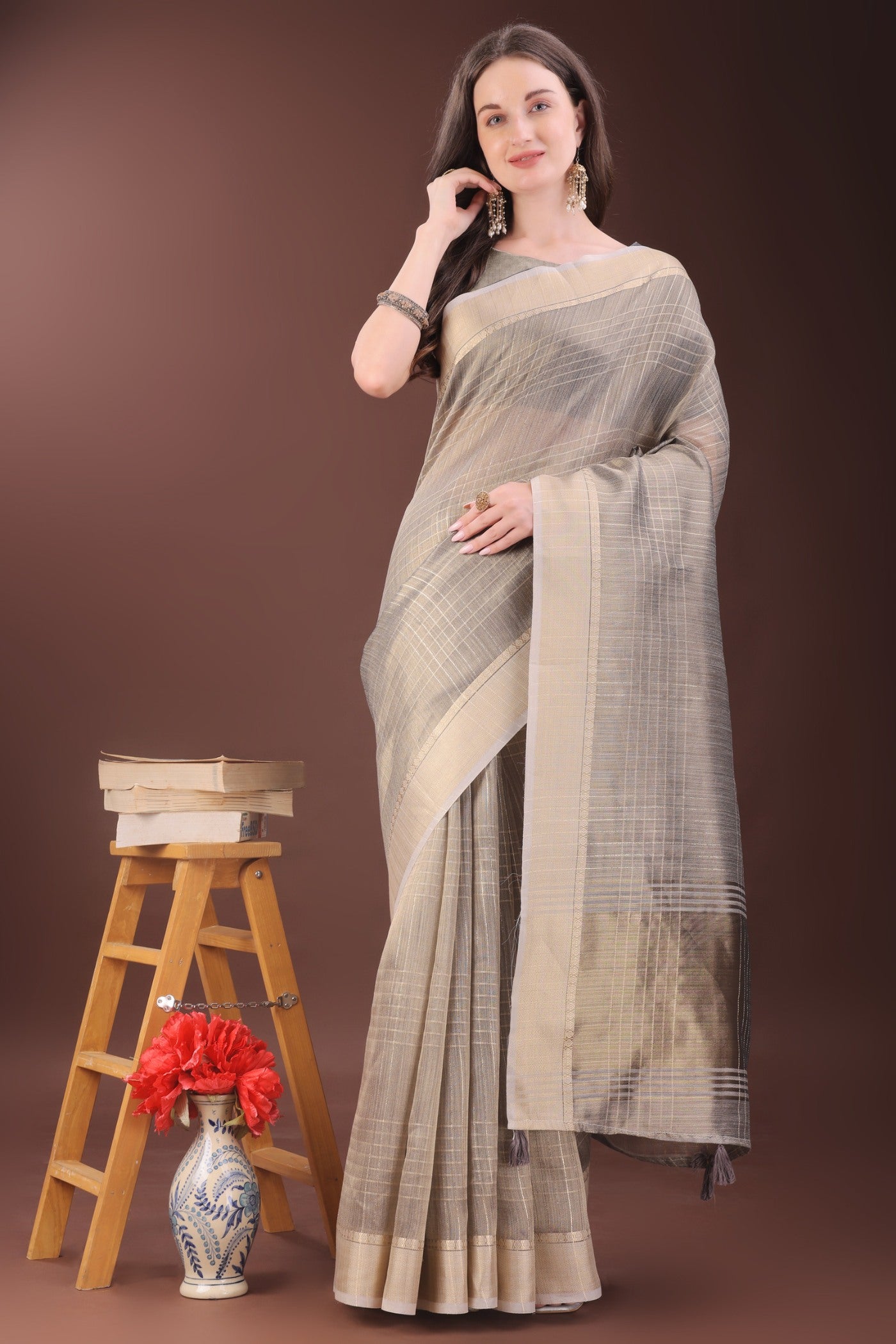 Buy MySilkLove Coin Grey Woven Organza Saree Online