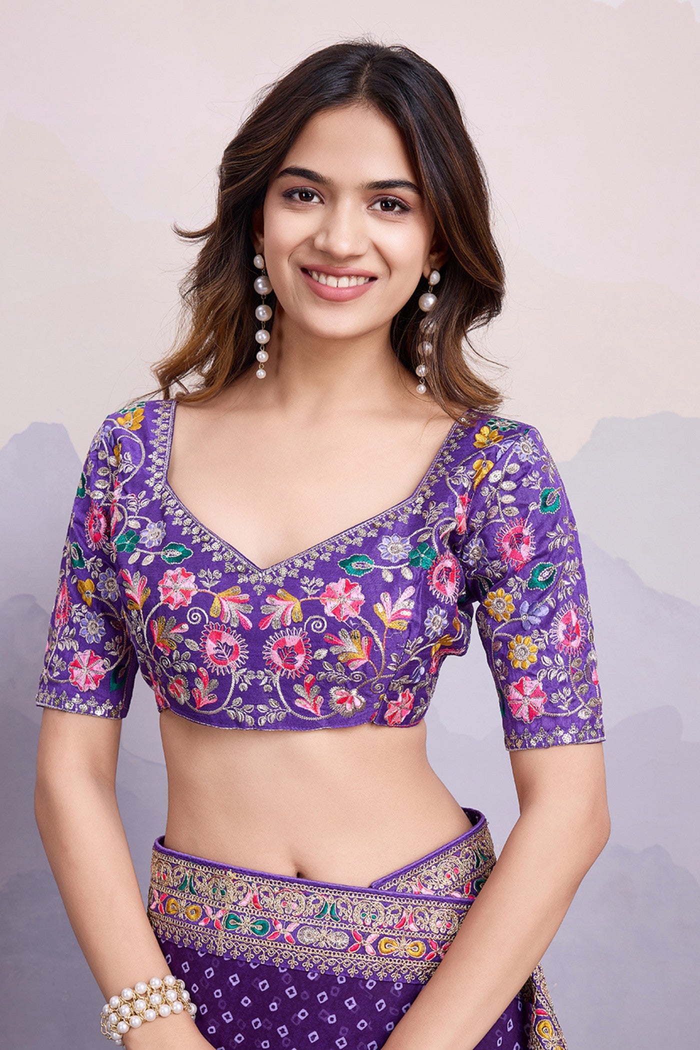 Buy MySilkLove Boston Purple Bandhani Georgette Printed Partywear Saree Online