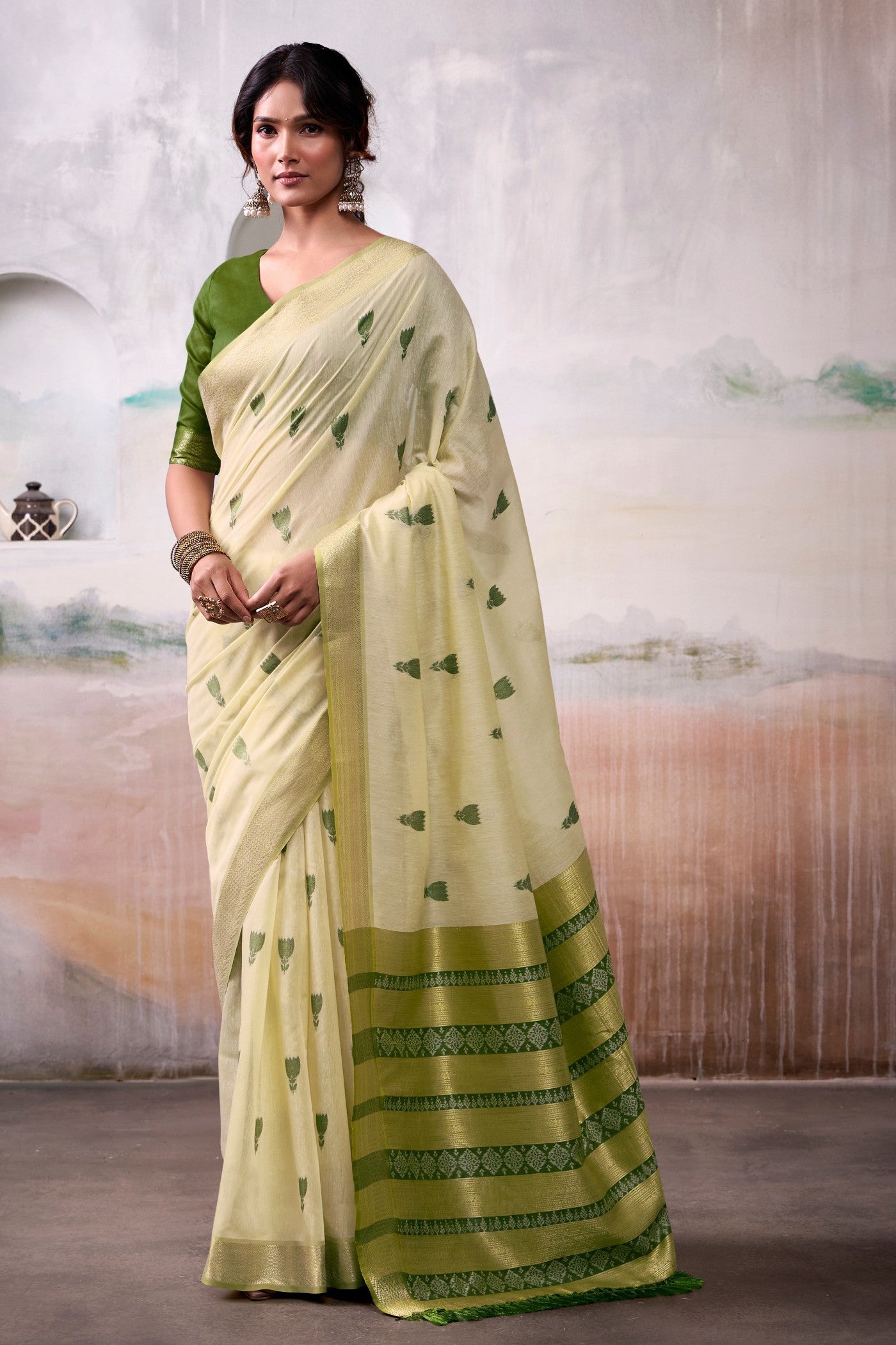 Buy MySilkLove Crayola Yellow Woven Modal Cotton Saree Online