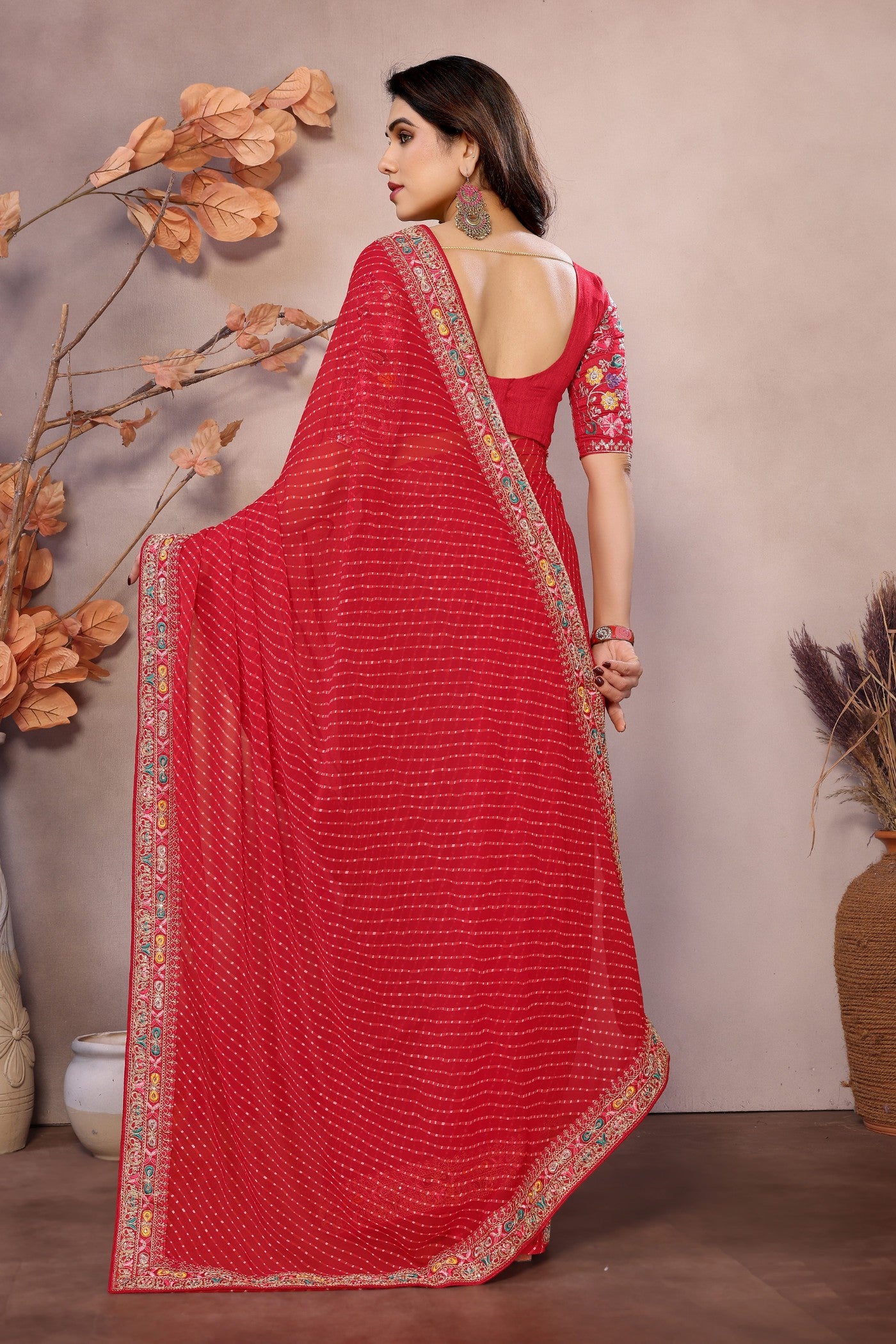 Buy MySilkLove Ruddy Red Georgette Designer Partywear Saree Online