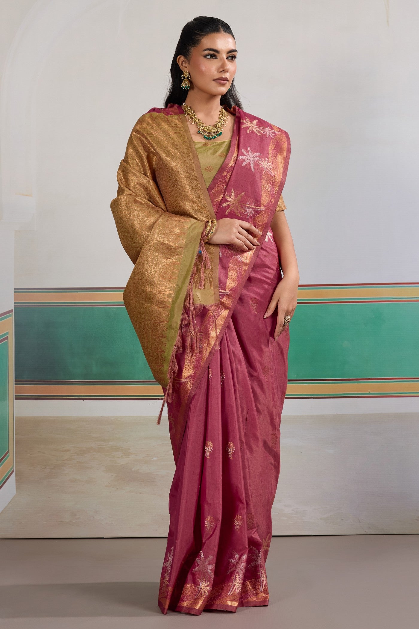 Buy MySilkLove French Rose Pink Banarasi Handloom Tussar Saree Online
