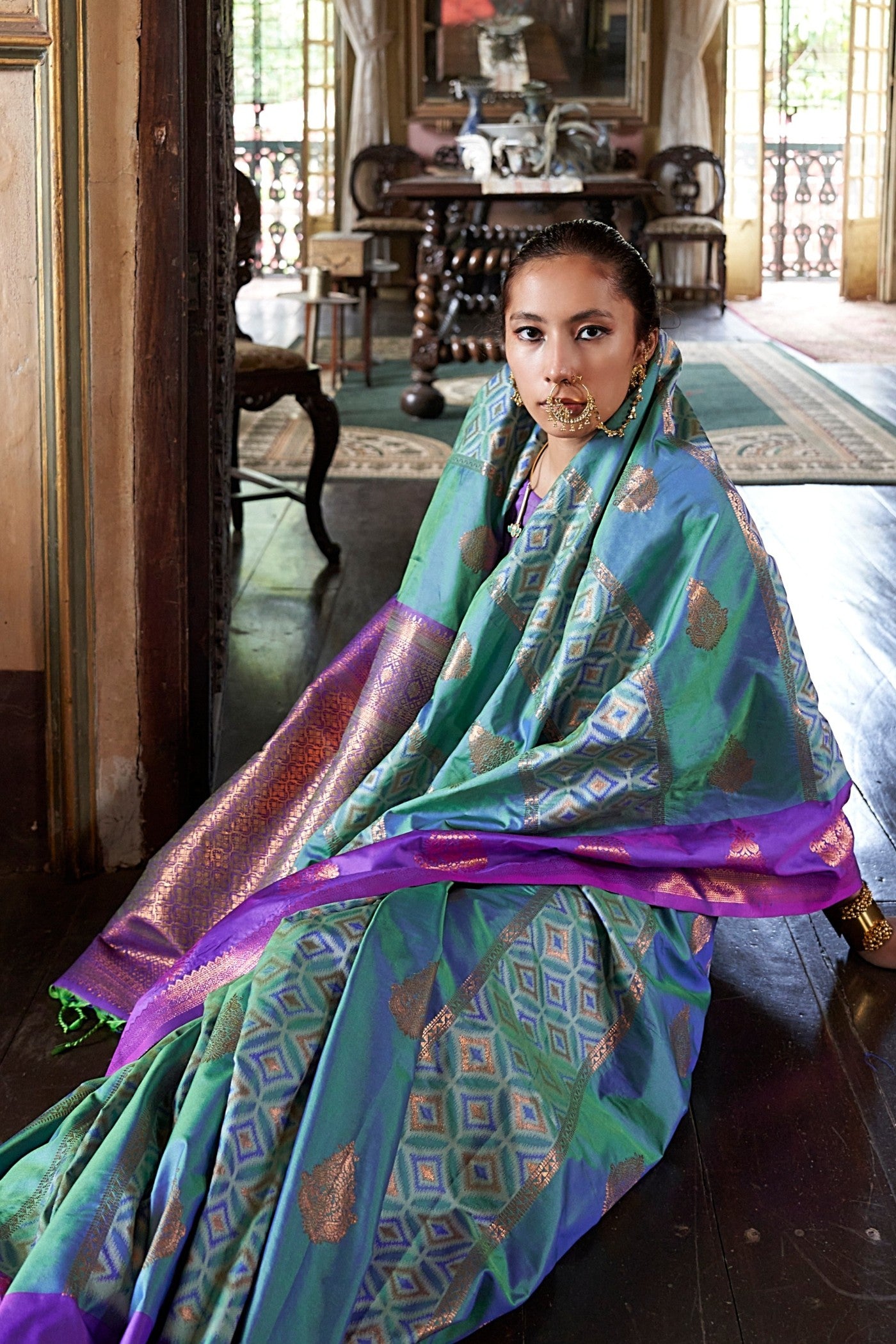 Buy MySilkLove Peacock Blue Banarasi Handloom Saree Online