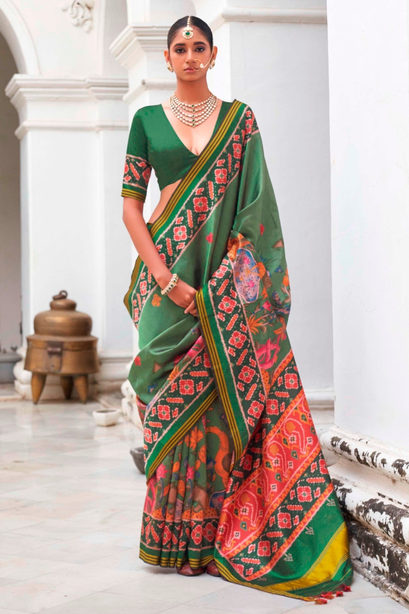 Buy MySilkLove Kelly Green Printed Patola Saree Online
