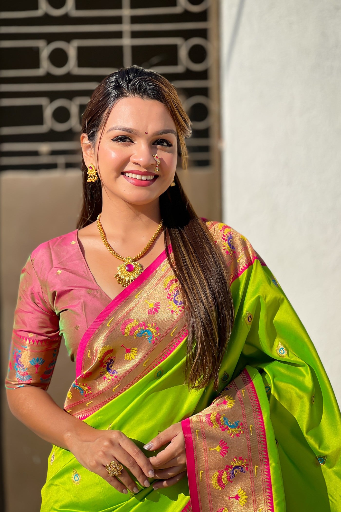 Buy MySilkLove Bahia Green Woven Lotus Paithani Saree Online
