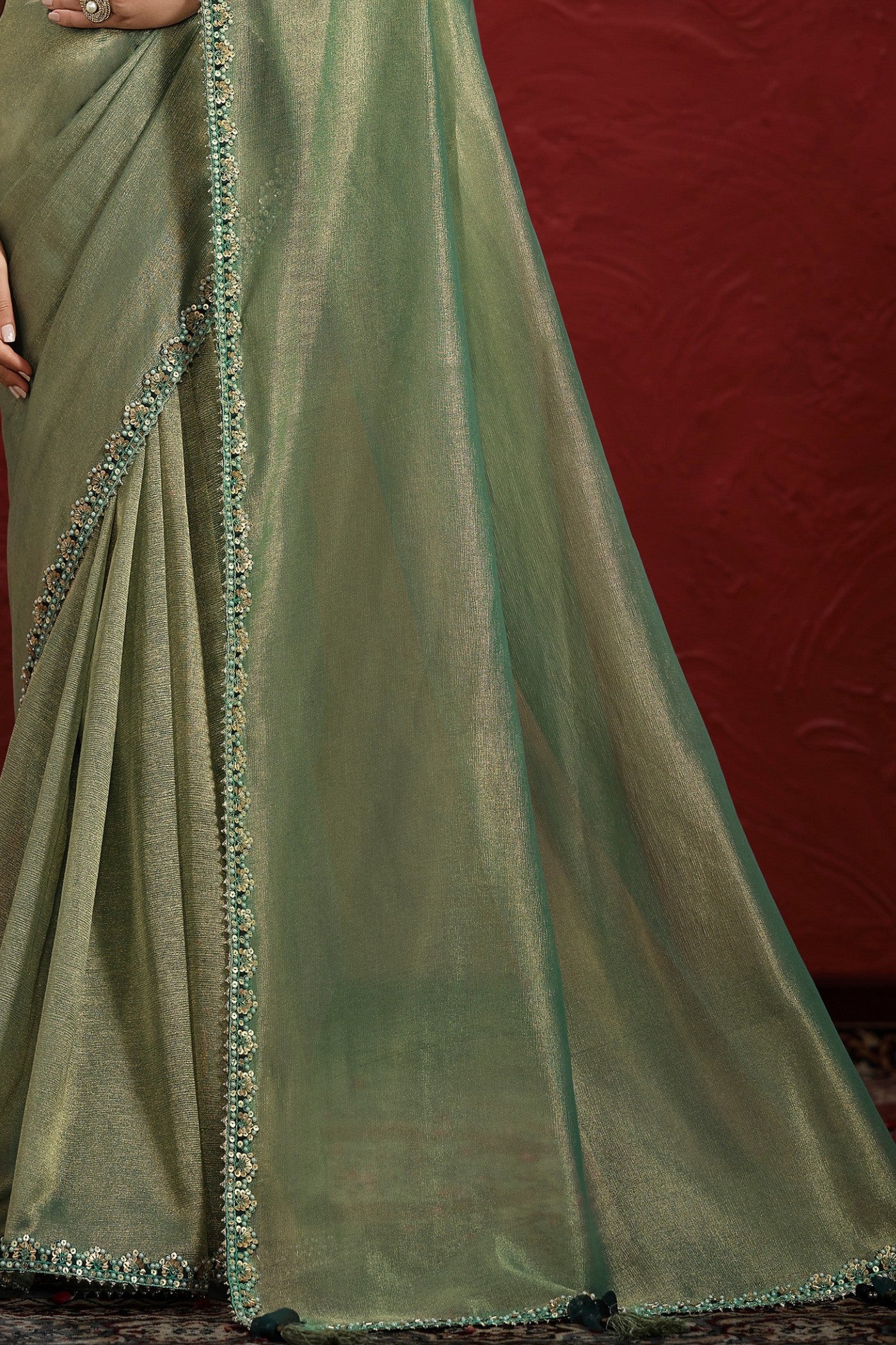 Buy MySilkLove Artichoke Green Banarasi Saree with Stitched Blouse Online