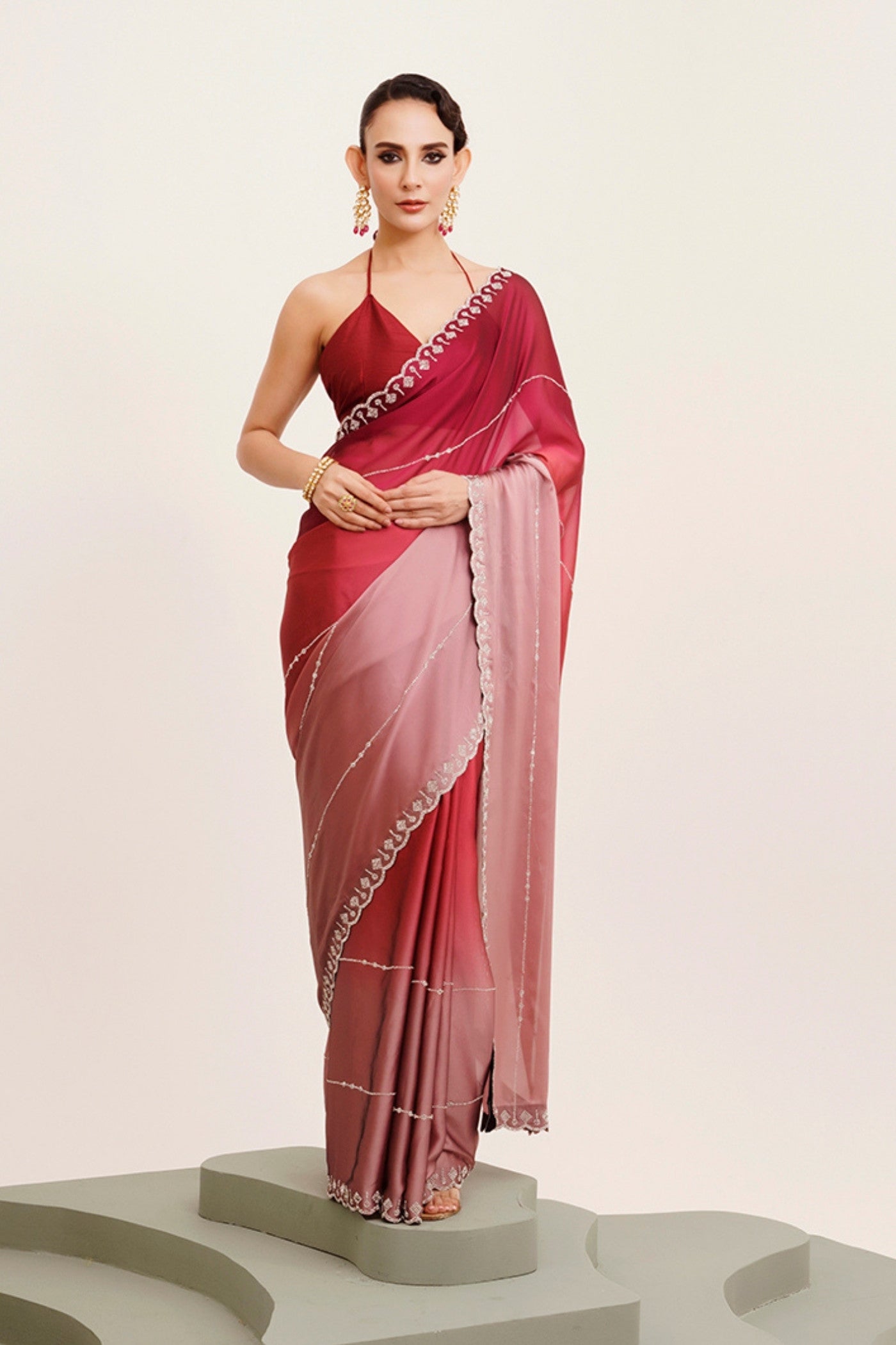Buy MySilkLove Mocca Maroon Chiffon Partywear Saree Online