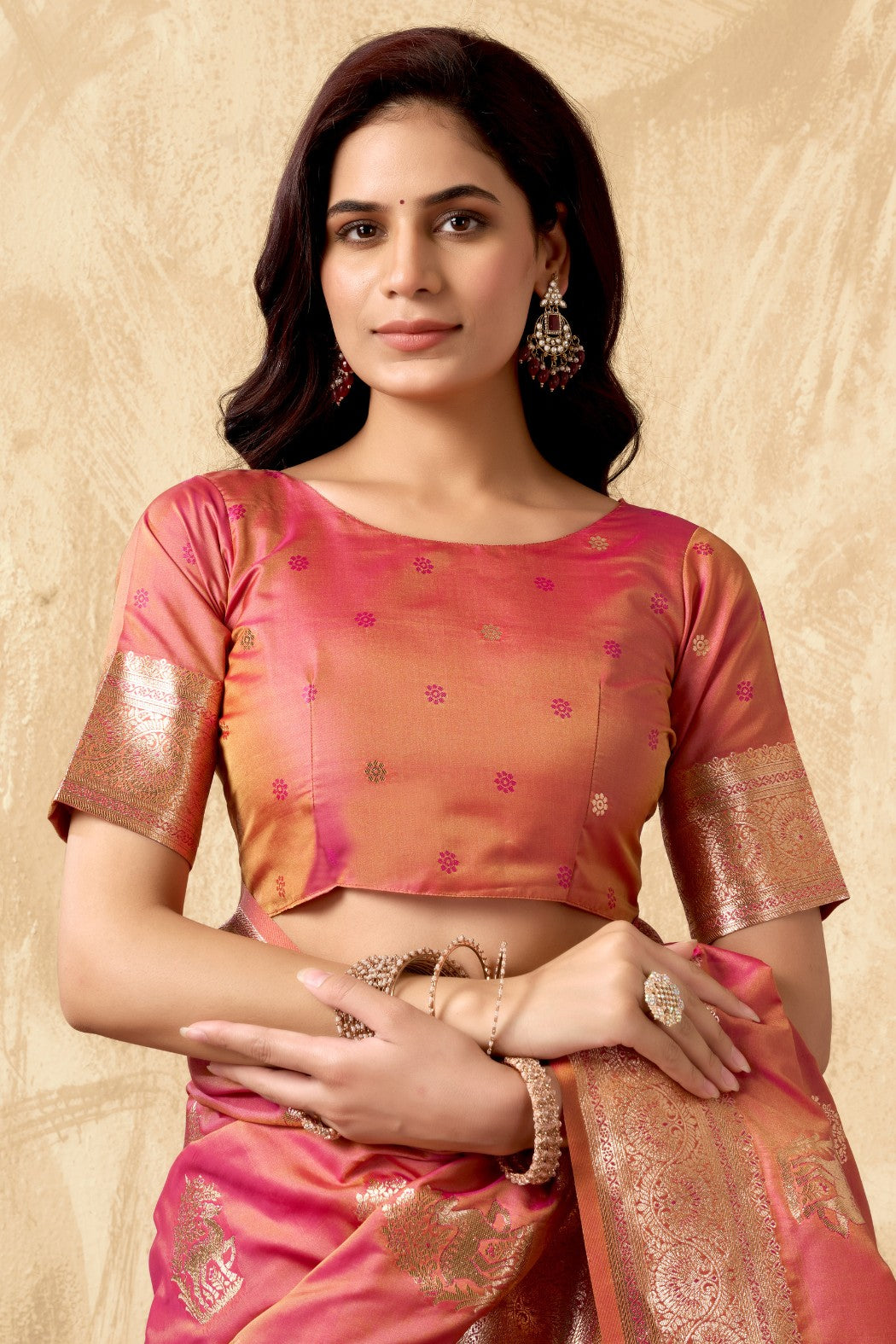 Buy MySilkLove Papaya Peach Woven Banarasi Soft Silk Saree Online