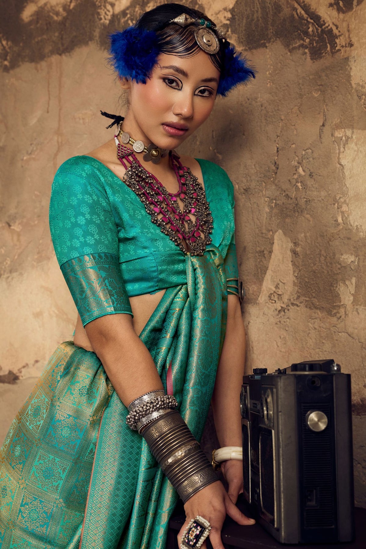 Buy MySilkLove Hydrangea Green Kanjivaram Handloom Saree Online