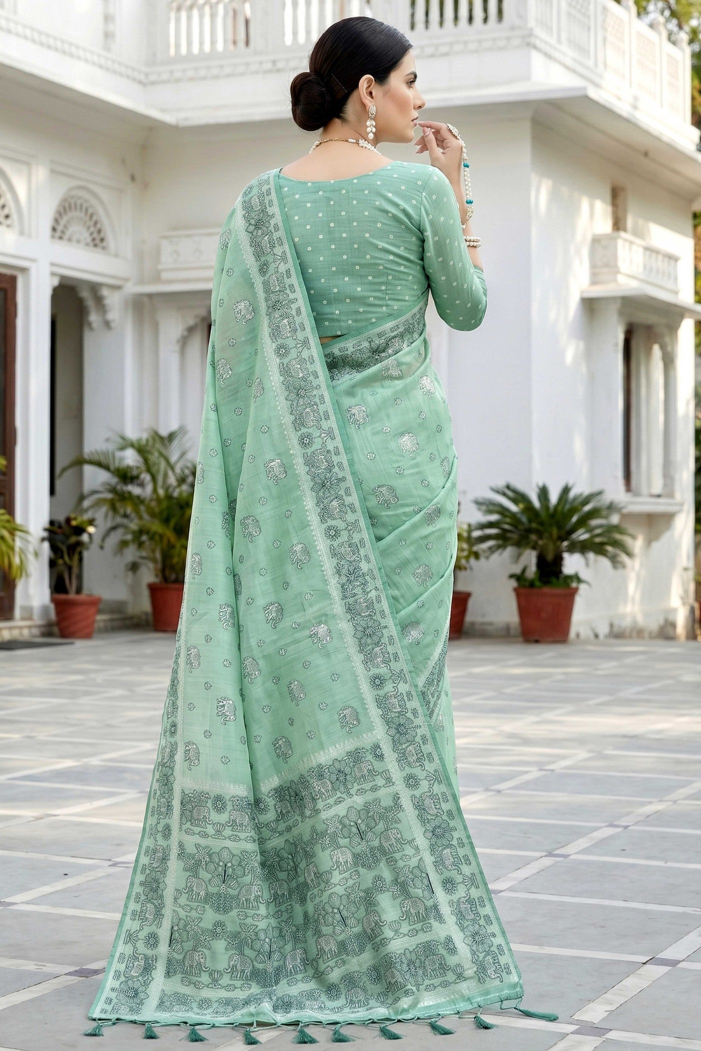 Buy MySilkLove Summer Green Soft Cotton Printed Saree Online