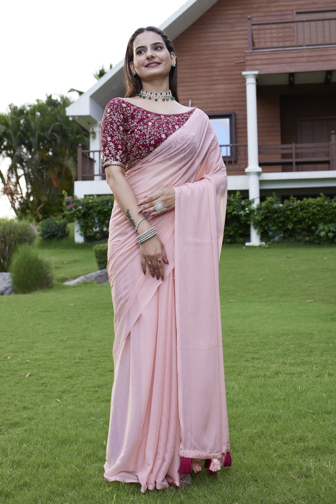 Buy MySilkLove Light Pink Georgette Saree Online